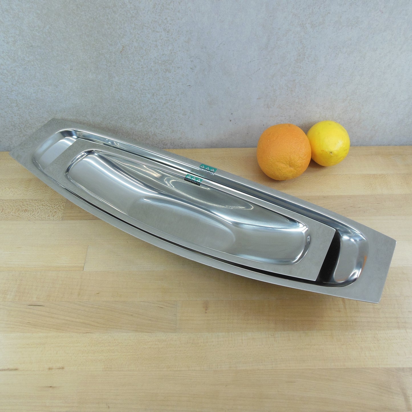 DKF Lundtofte Denmark Stainless Pair Long Serving Bowls NOS