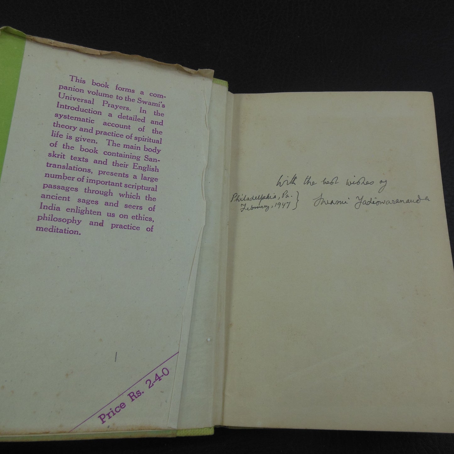 Swami Yatiswarananda Signed Book - The Divine Life 1944 - Vedanta Ramakrishna Math used