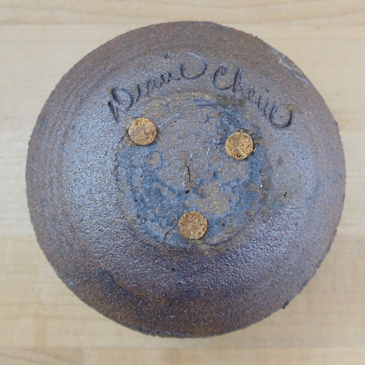 Diane CH...? Signed Studio Pottery Vase Votive Pierced Flowers maker mark