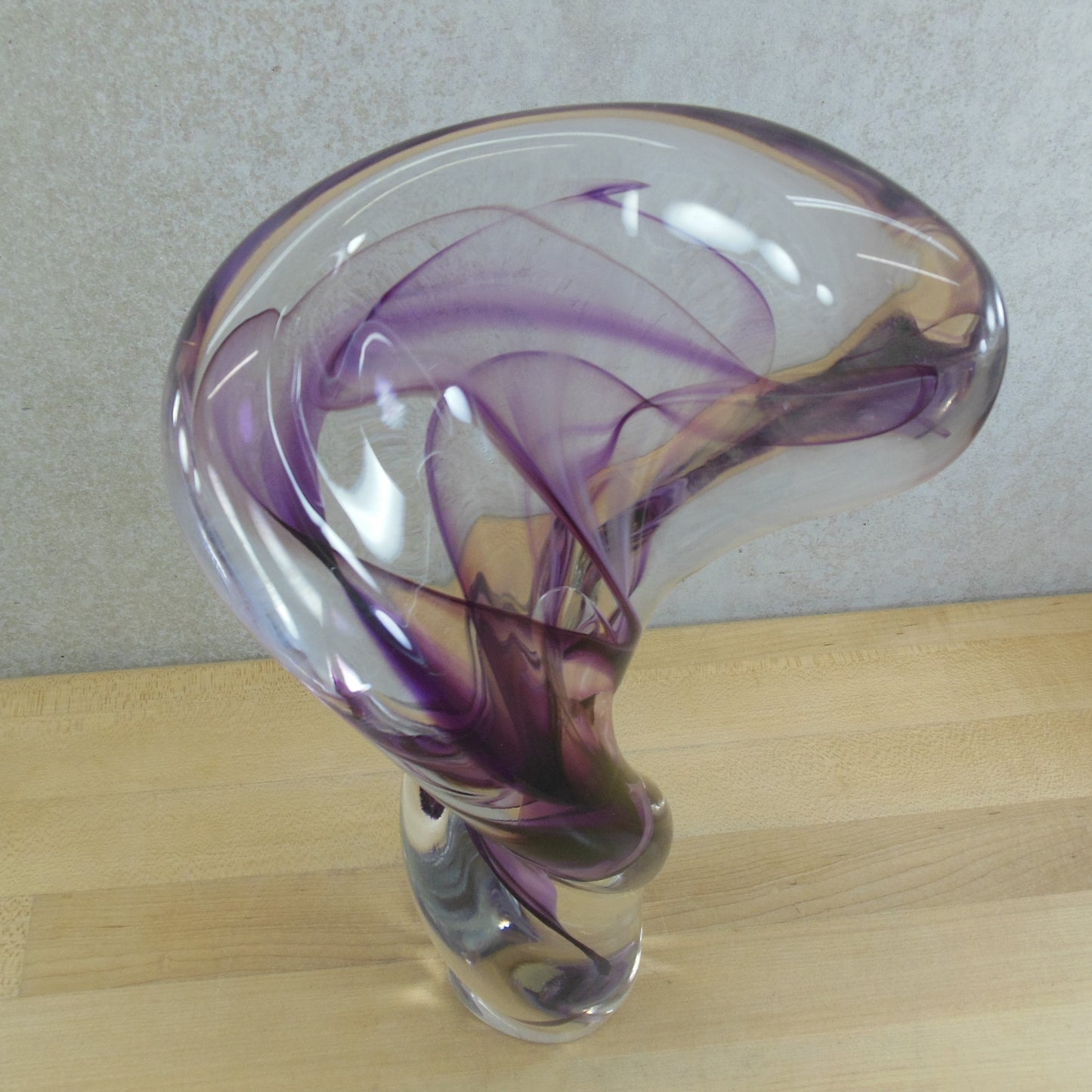 David Goldhagen Signed 1991 Art Glass Twist Sculpture Purple Clear 13" Vintage