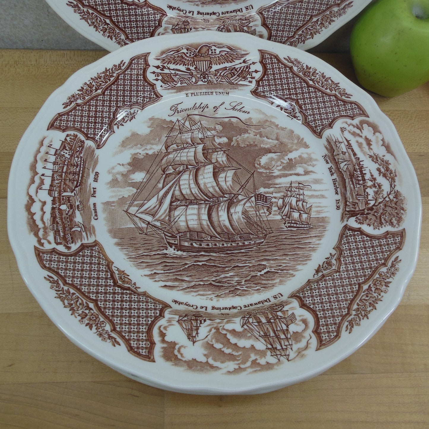 Alfred Meakin England Fair Winds Brown - Dinner Plates 5 Set Sailing War Ships