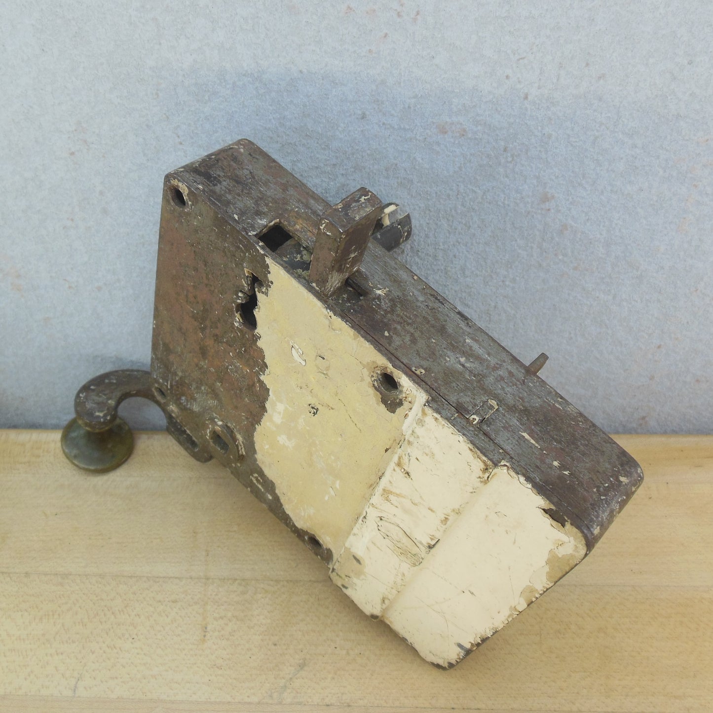 Antique Dutch Elbow Door Lock Set Mechanism Part Old White Paint