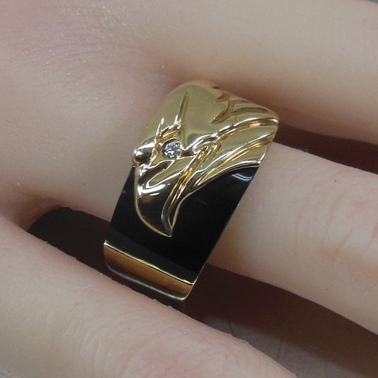 Franklin Mint Men's Ring 10K Yellow Gold Black Onyx Diamond Eagle Size 8.25