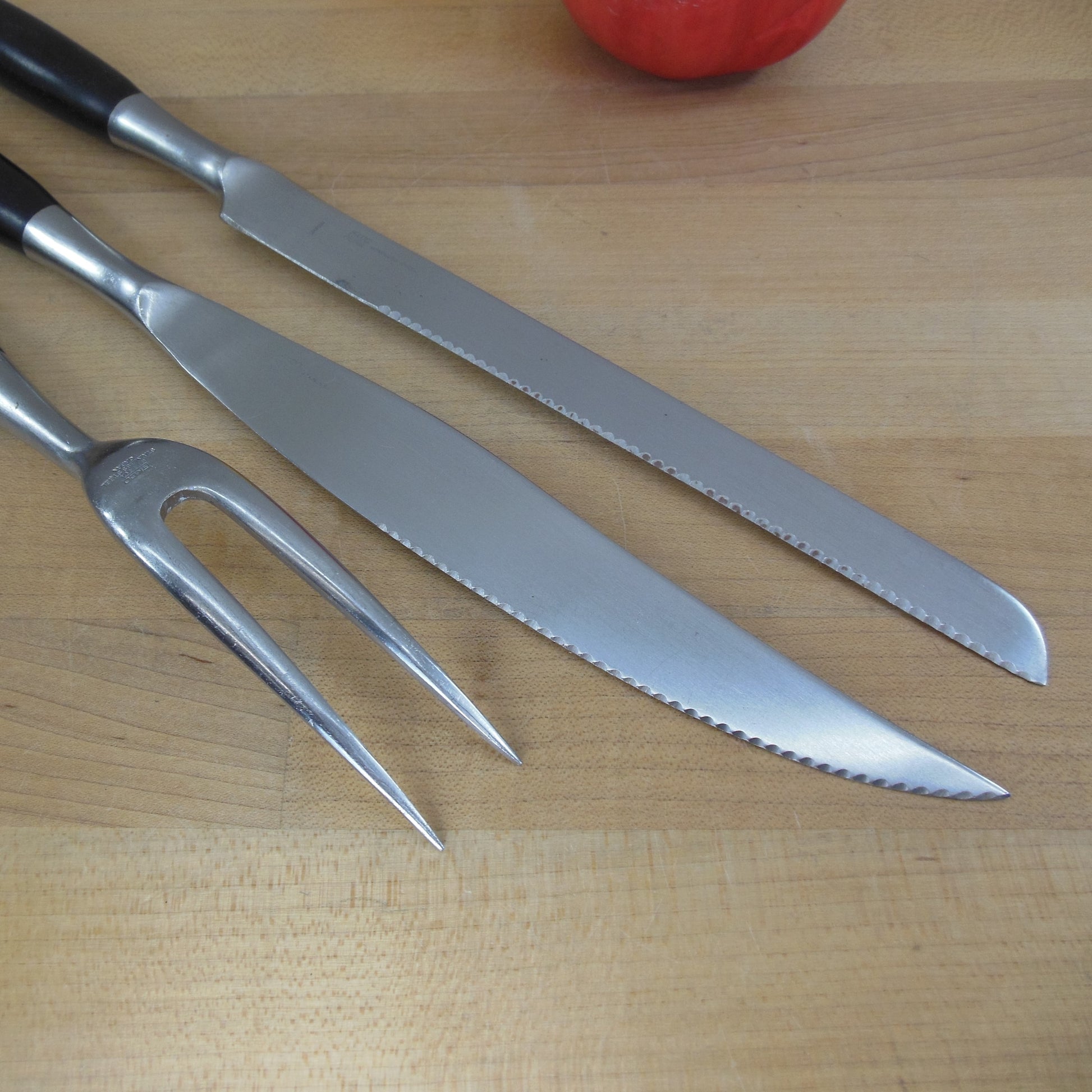 Ekco Eterna Japan Stainless Carving Fork Knife 3 Set - Black Handle vintage used