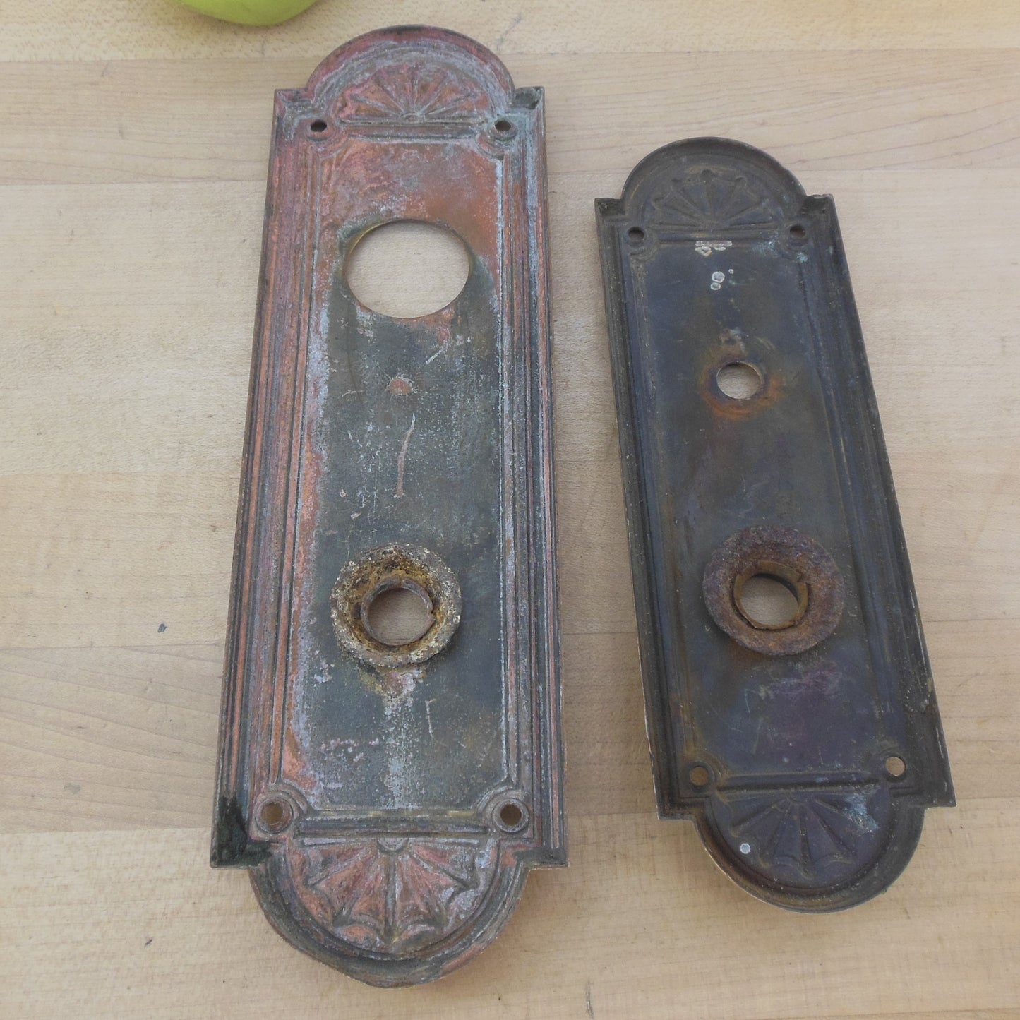 Antique Brass Unbranded Federal Fan Door Mortise Lockset Plates - Two Sizes used