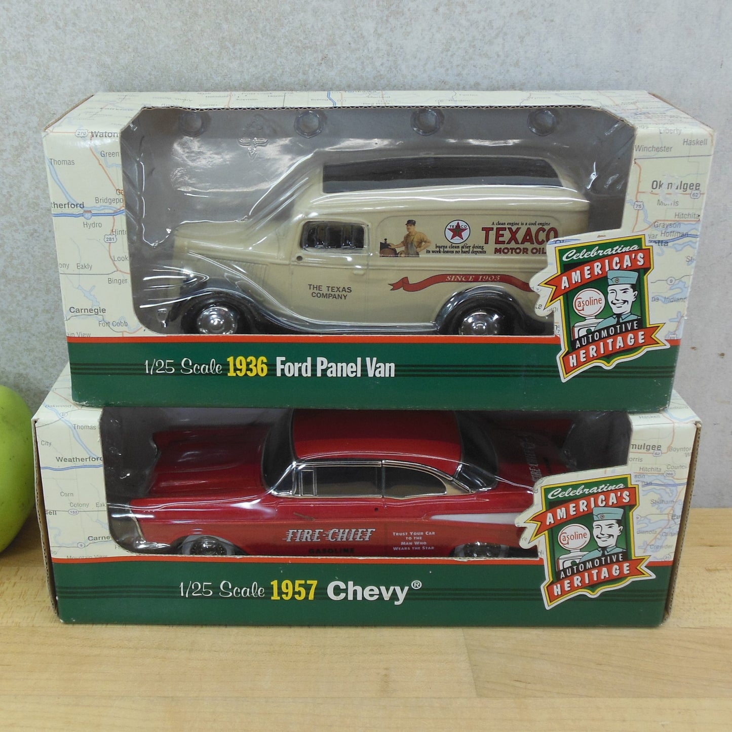 Ertl Pair Texaco Die Cast Vehicles - 1936 Ford Panel Van & 1957 Chevy