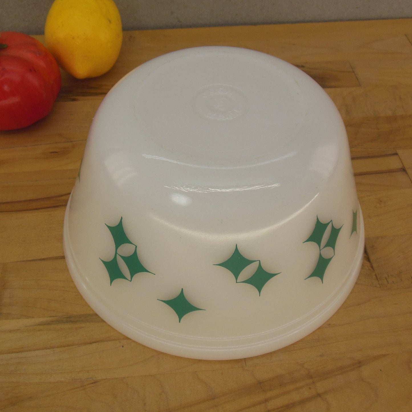 Federal Glass USA Mixing Bowl White Turquoise Aqua Atomic Diamonds 8" Vintage Atomic