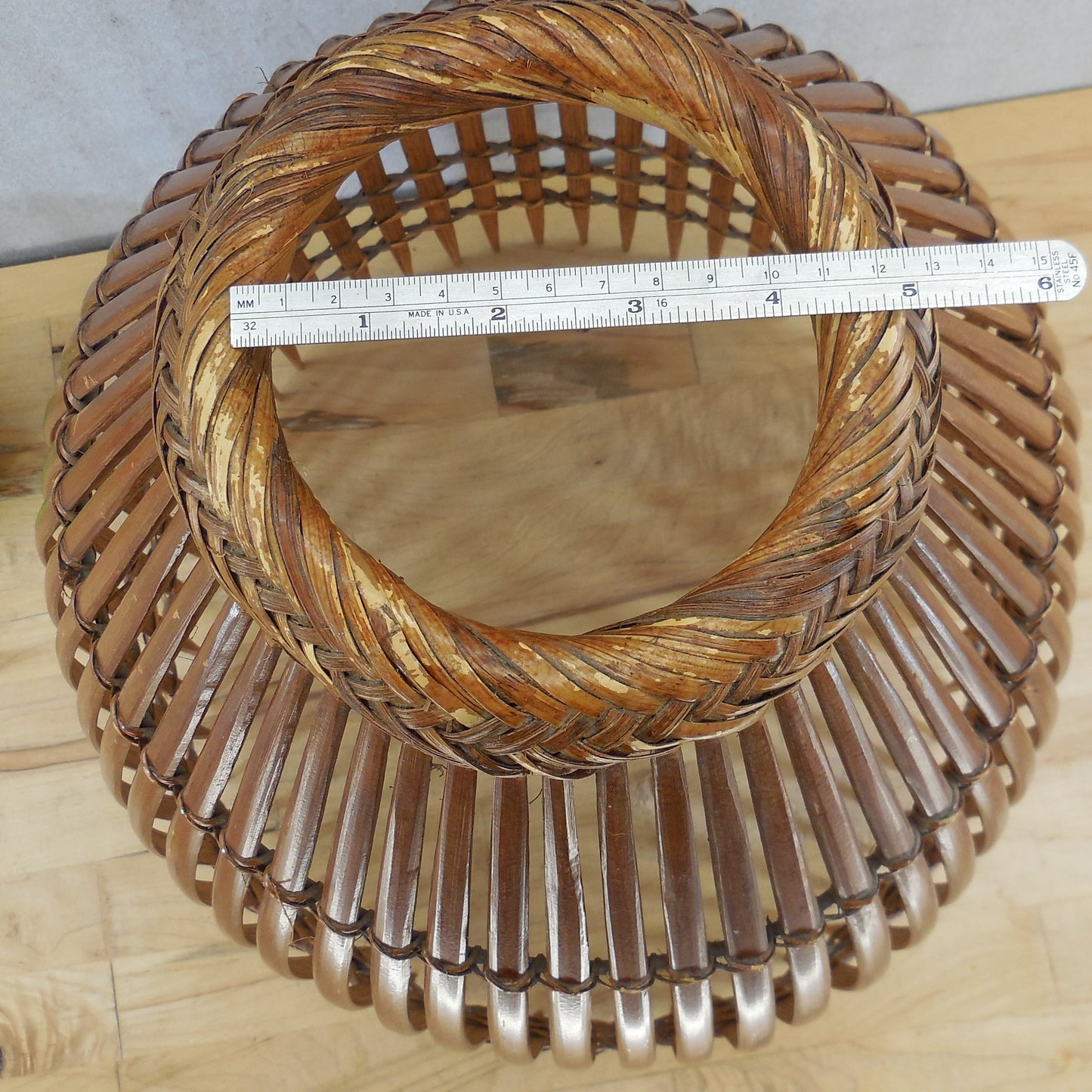 Mid Century Bamboo Fish Basket Light Lamp Shade 14.25" 4"