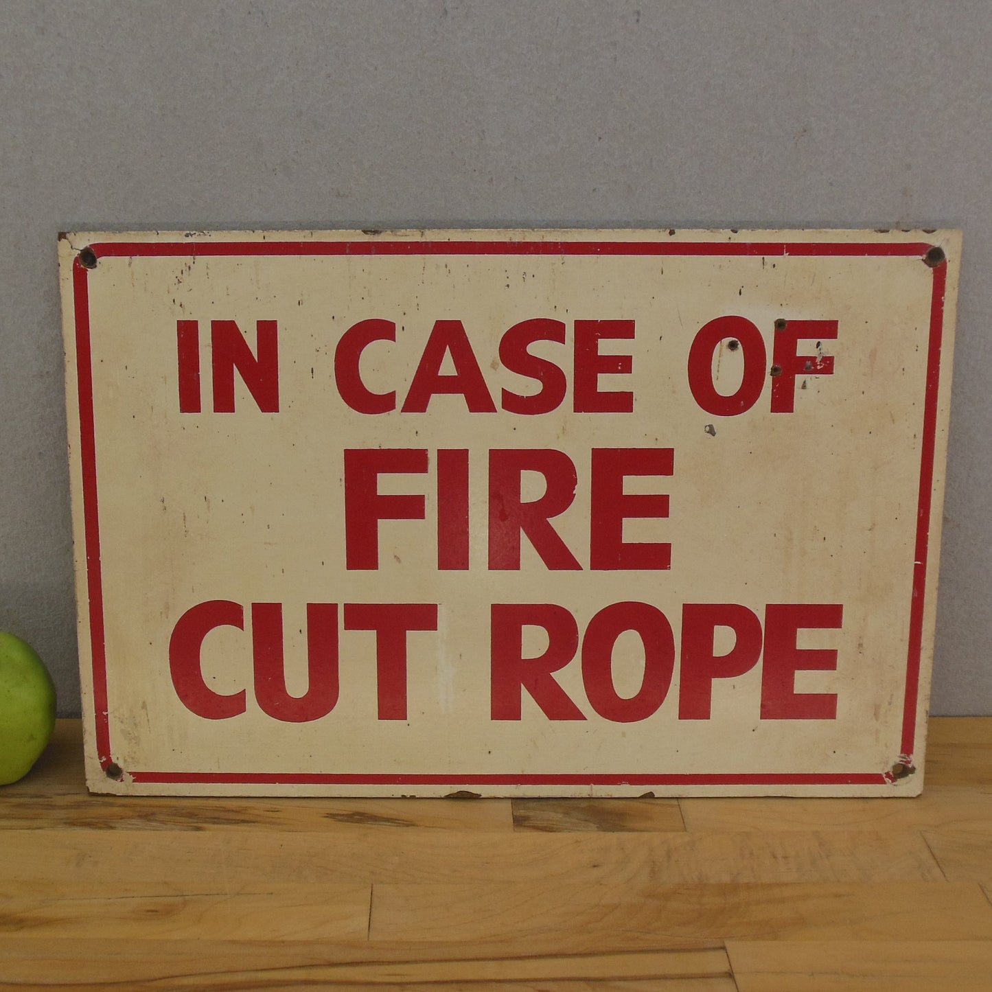 Vtg. Theater Stage Fire Curtain Sign IN CASE OF FIRE CUT ROPE 12X18