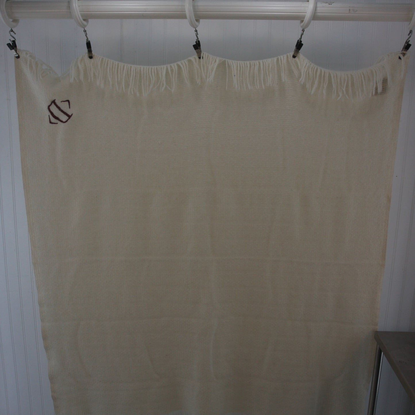 Vintage Faribo Wool Blend Ivory Color Throw Monogram "D" 46 X 50