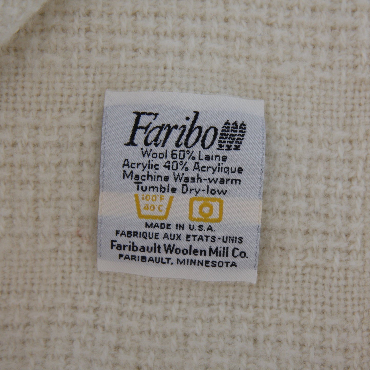 Vintage Faribo Wool Blend Ivory Color Throw Monogram "D" 46 X 50