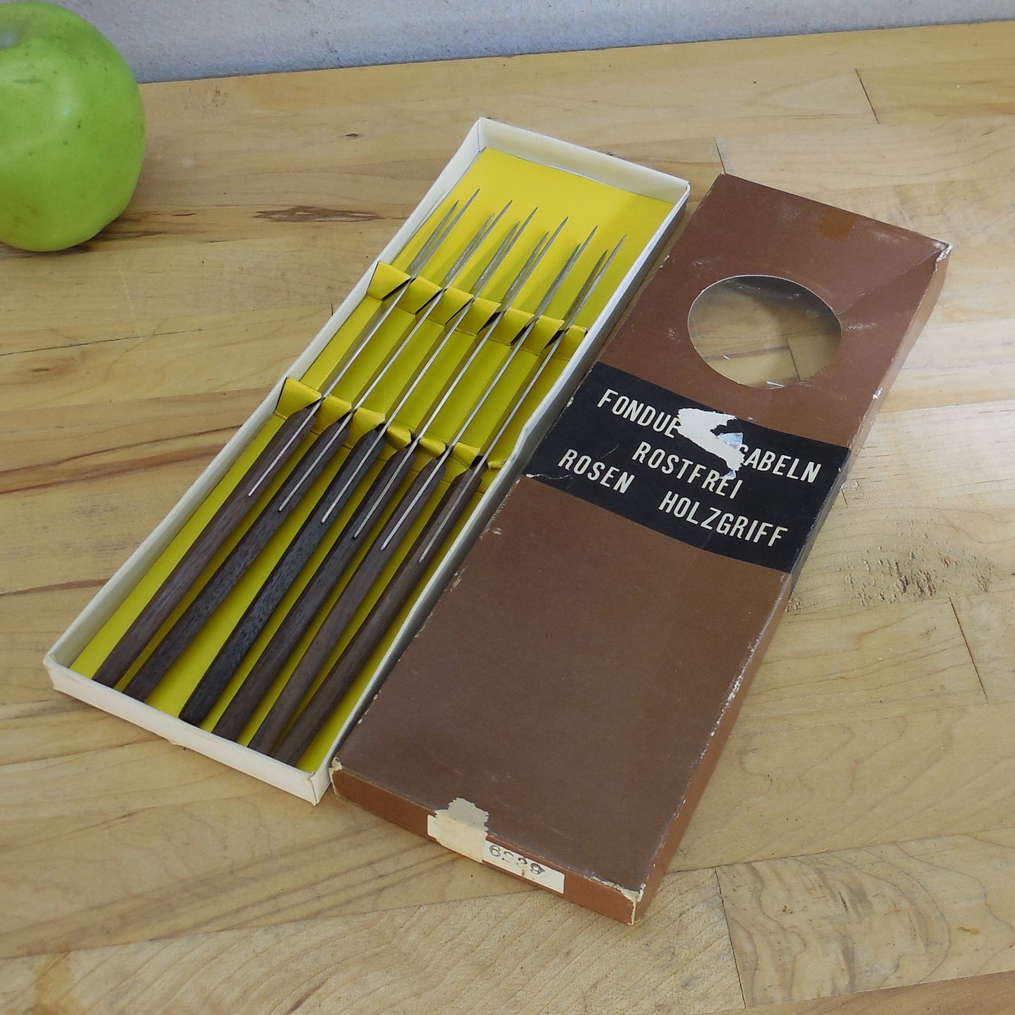 Fondue Fork Boxed 6 Set Gabeln Rostfrei Rosen Holzgriff Rosewood Handles