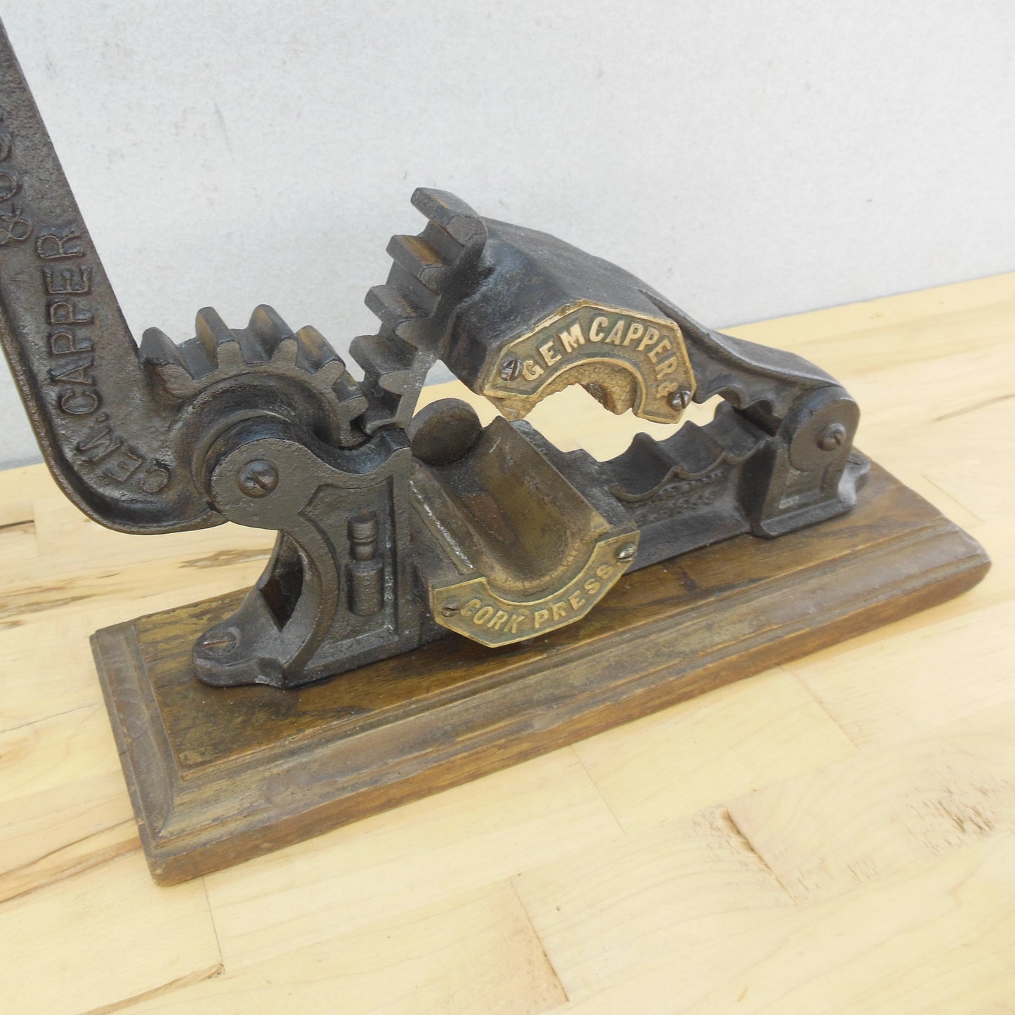 Antique 1898 GEM Bottle Capper & Cork Press Cast Iron Broke Handle used