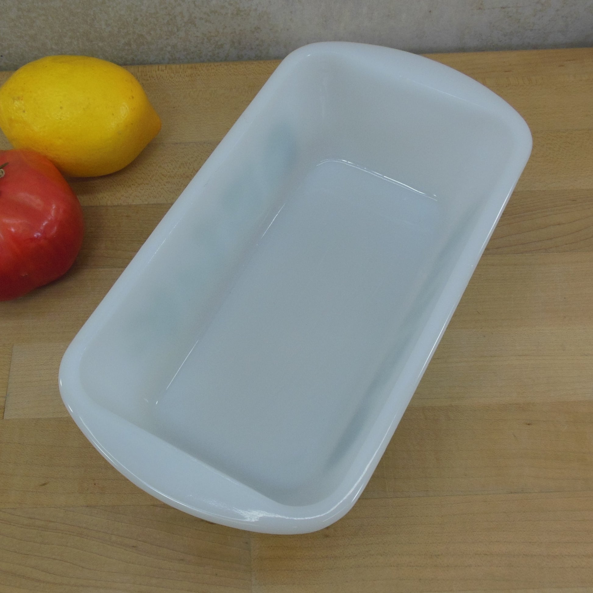 Glasbake USA Green Herbs Meat Loaf Bread Pan Dish Green White vintage