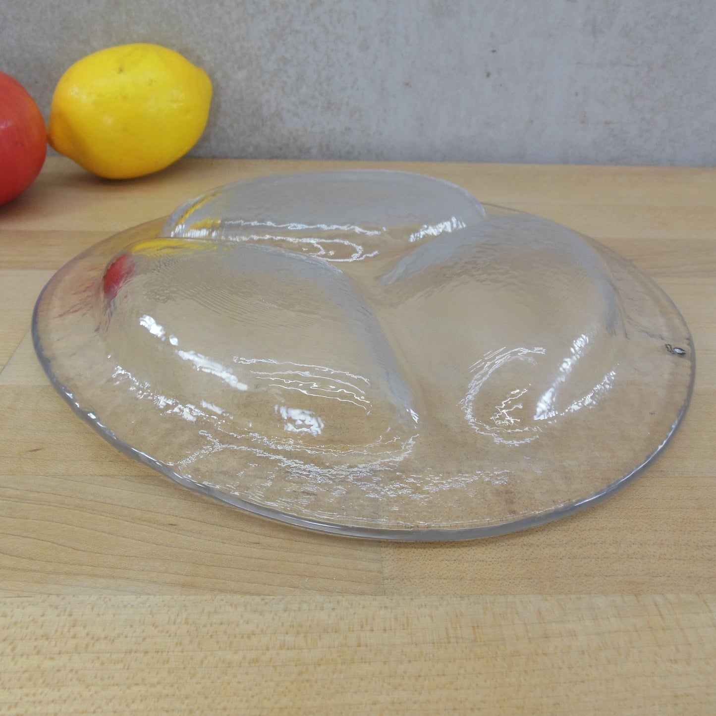 Pukeberg Sweden Clear Mottled Glass Divided Serving Dish Plate 3 Sections