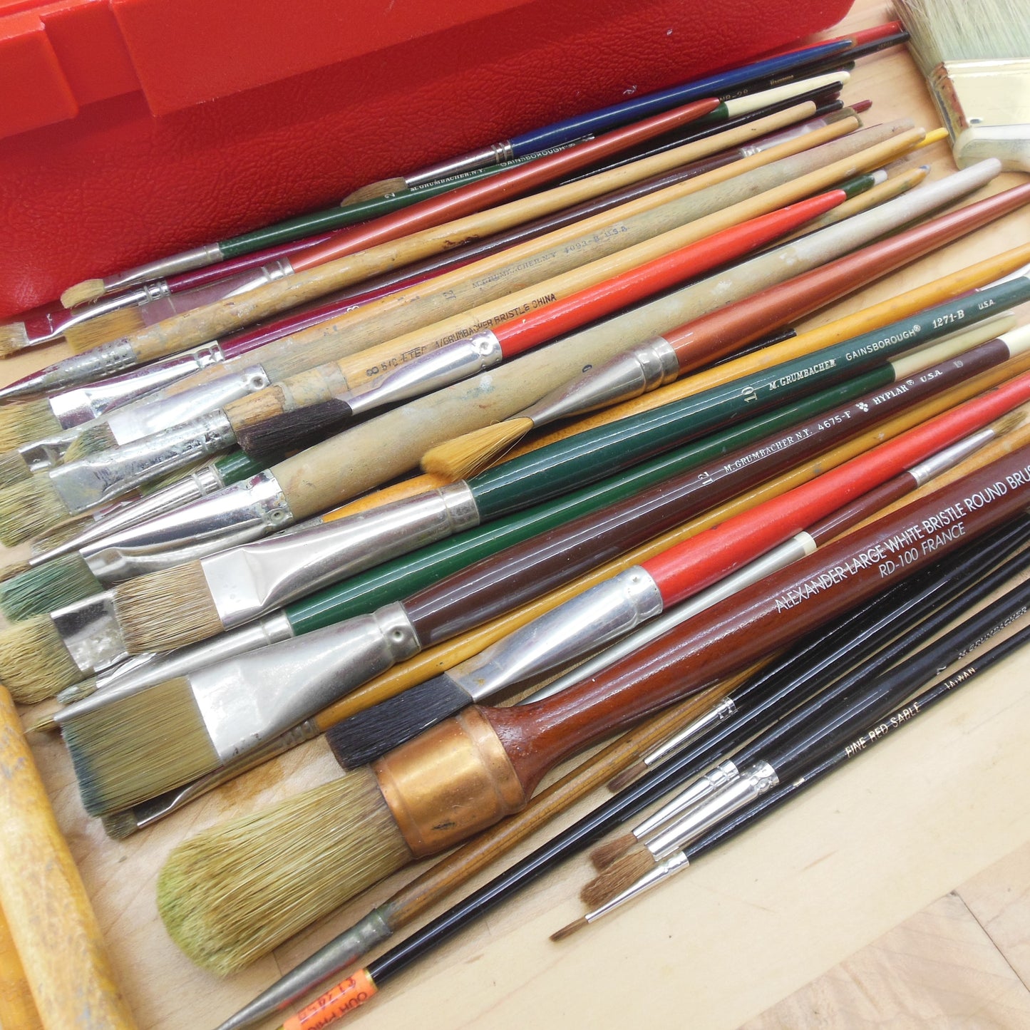 Estate Artist Tools Lot 59 Paint Brushes Color Pencils Rulers Toolbox Vintage