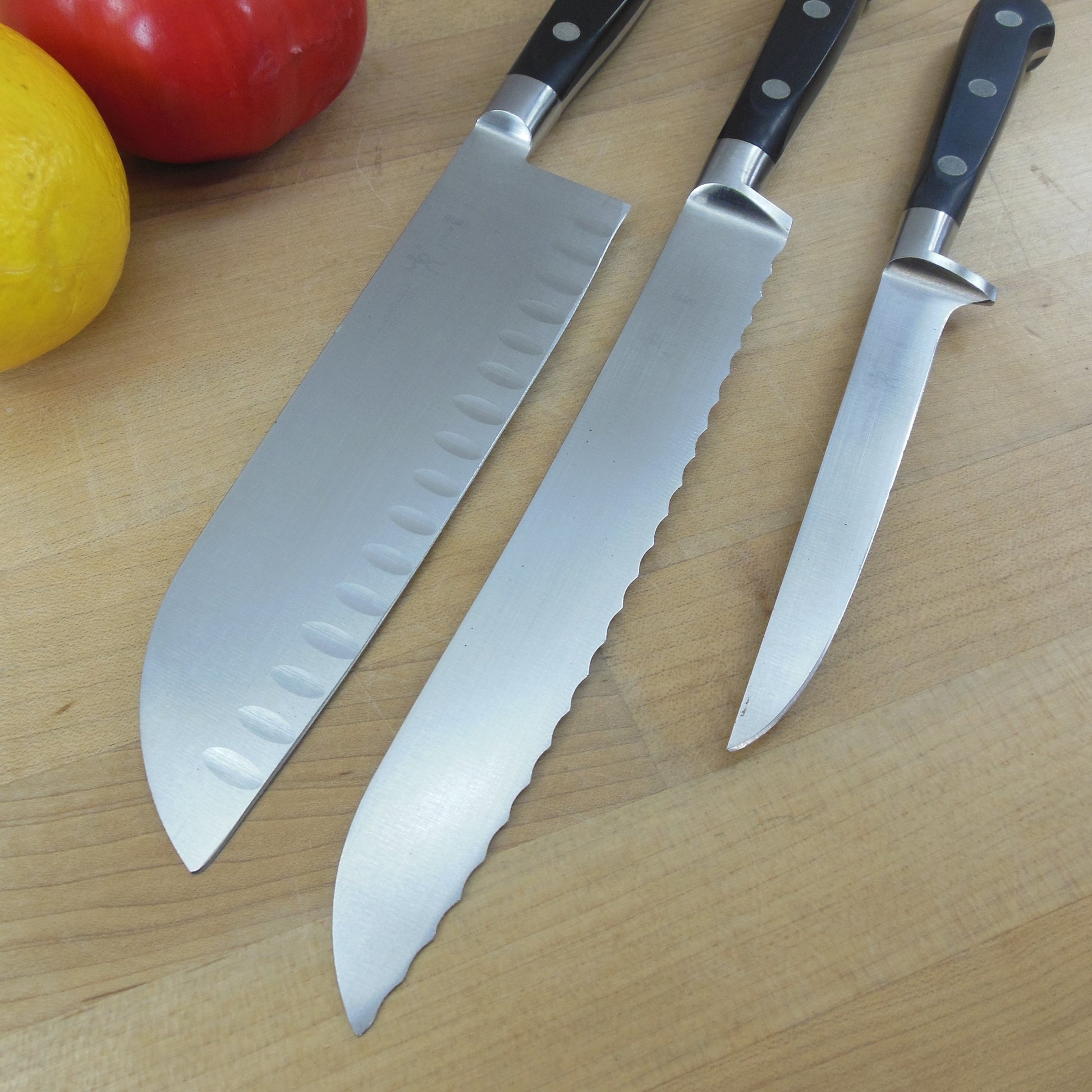 J.A. Henckels Spain 3 Set Stainless Kitchen Knives - Santoku Bread Utility vintage