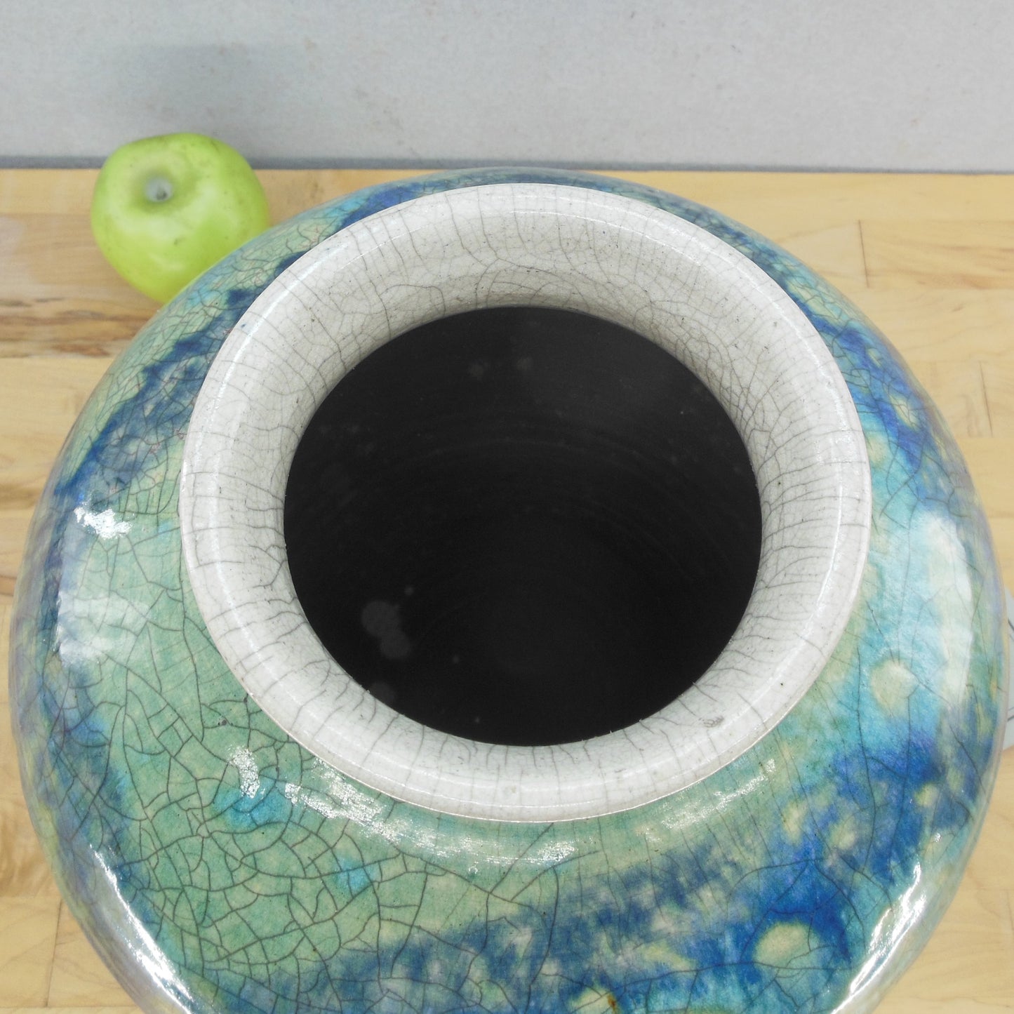 Harry Hearne Raku Pottery Vase Large 12" Turning Point Clay Studio TN Crackle Glaze Blue Aqua Green