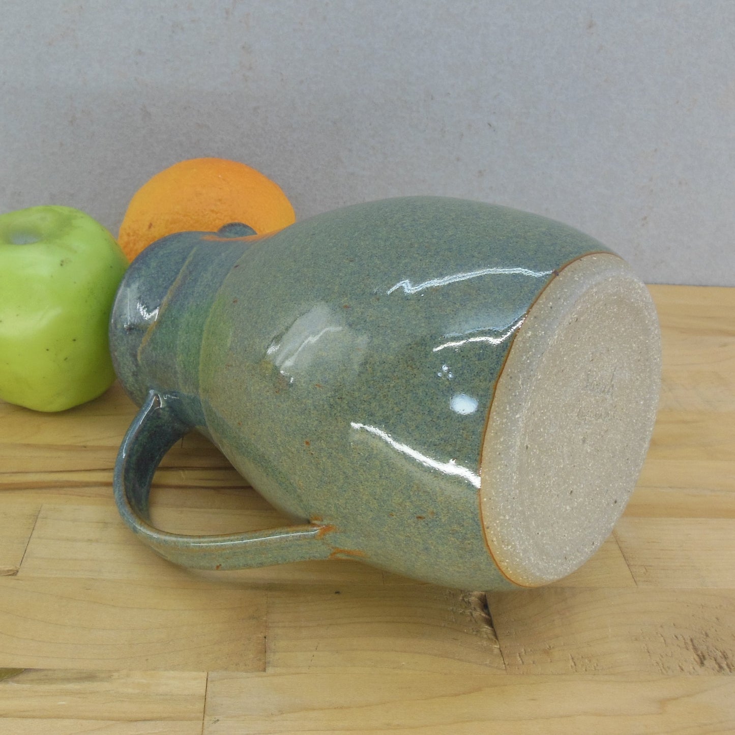 Sarah House NC Pottery Signed Stoneware Pitcher Blue Tan 7.5" Green
