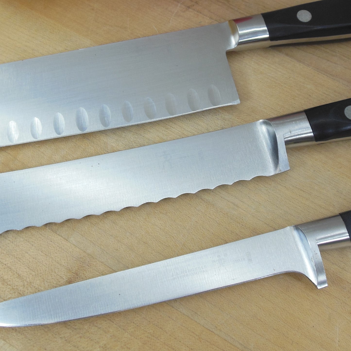 J.A. Henckels Spain 3 Set Stainless Kitchen Knives - Santoku Bread Utility used