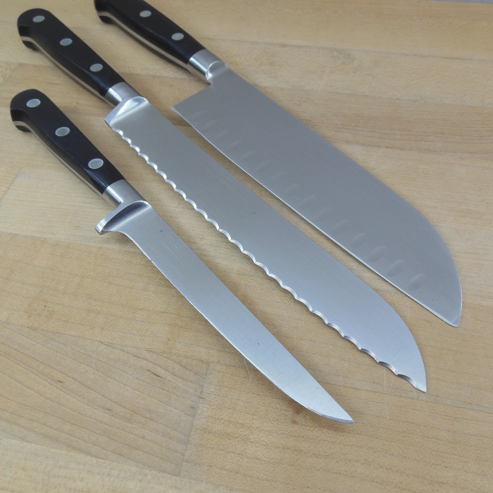J.A. Henckels Spain 3 Set Stainless Kitchen Knives - Santoku Bread Utility Serrated
