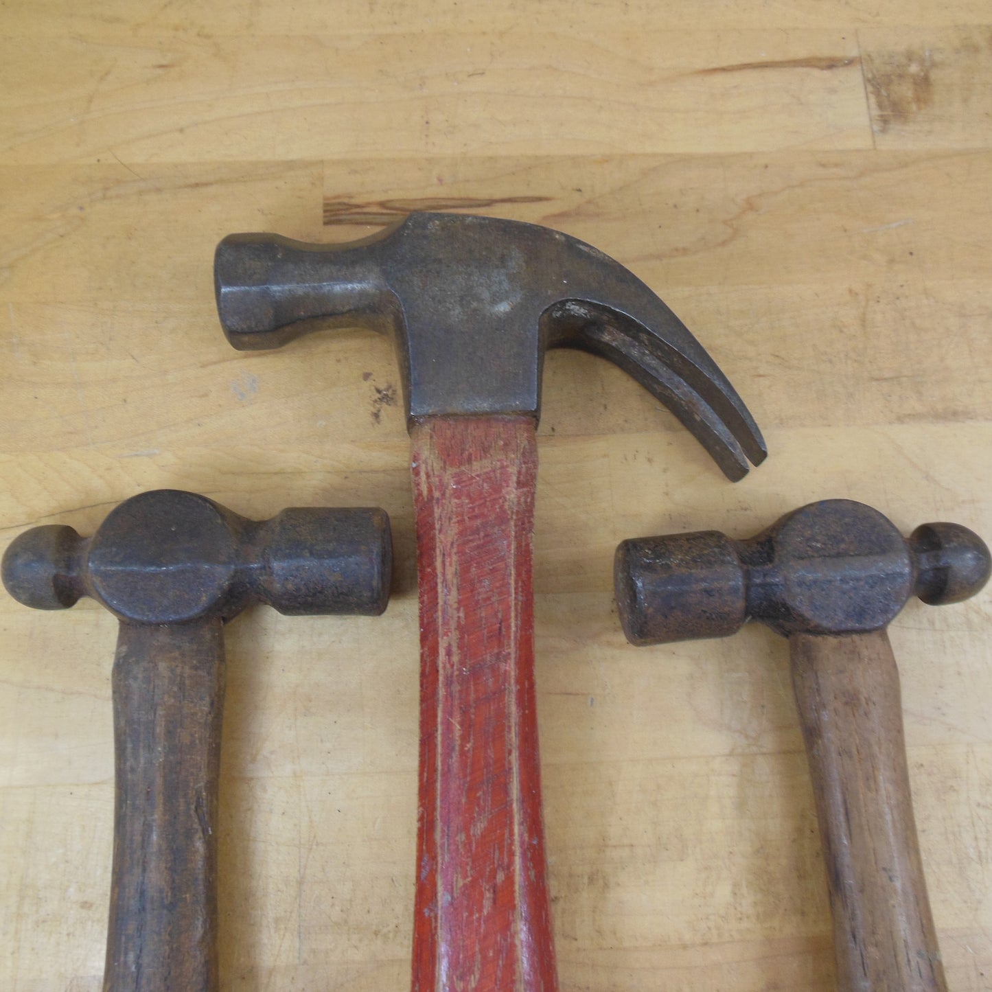 Estate 3 Lot Wood Handle Claw & Ball Peen Hammers vintage