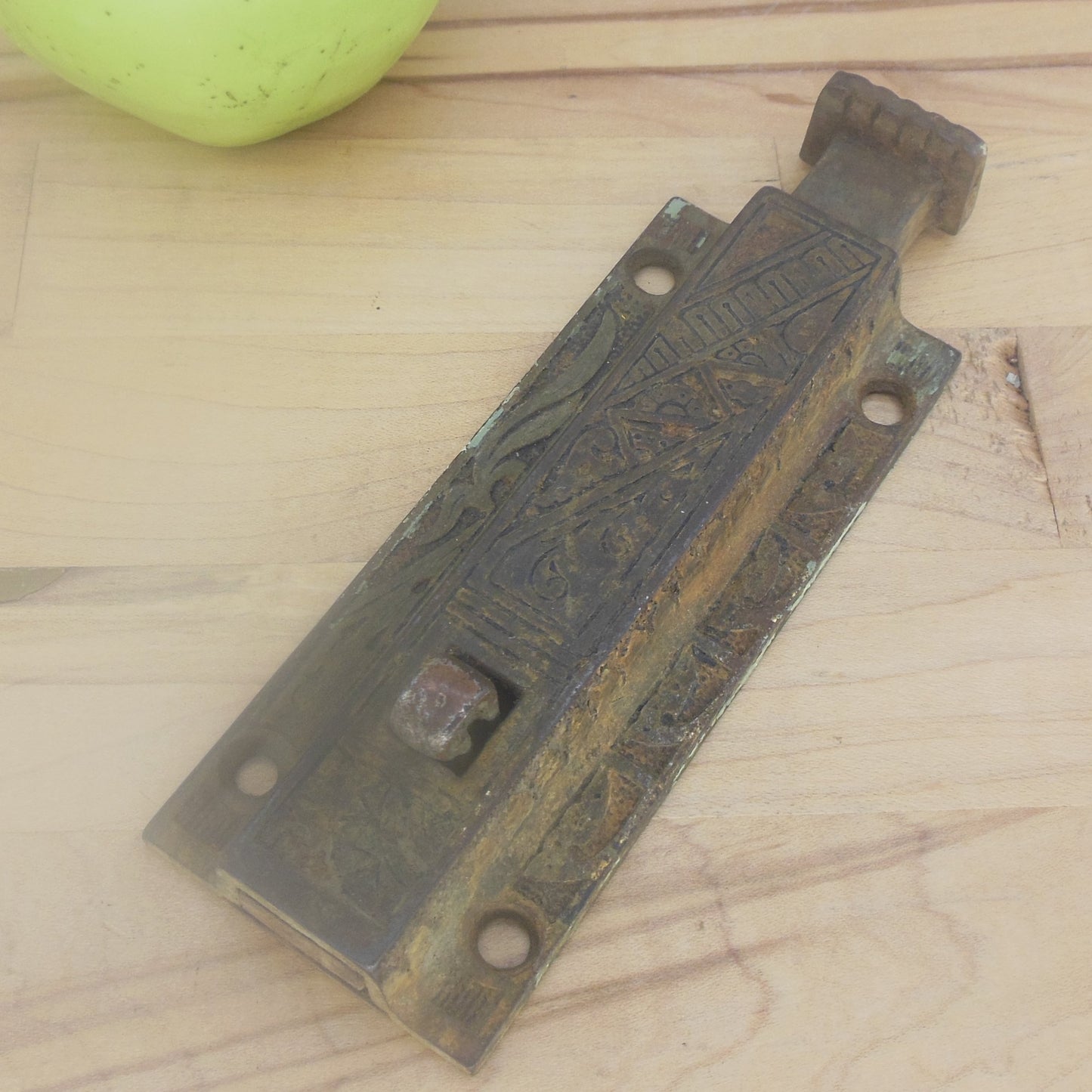 Antique Eastlake Victorian Spring Loaded Door Sliding Lock Latch Bolt Cast Iron
