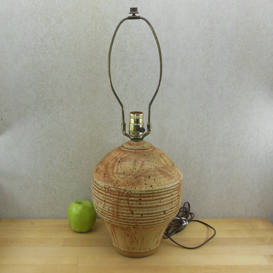 Hyalyn Brown Incised Stoneware Pottery Table Lamp Handmade