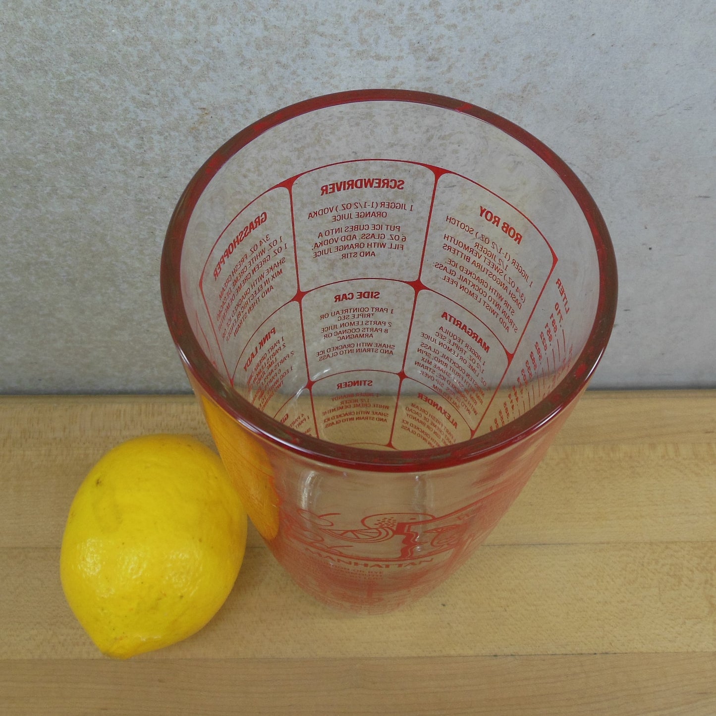 Irvinware USA Glass 1970's Red Recipes Cocktail Shaker - No Lid Used