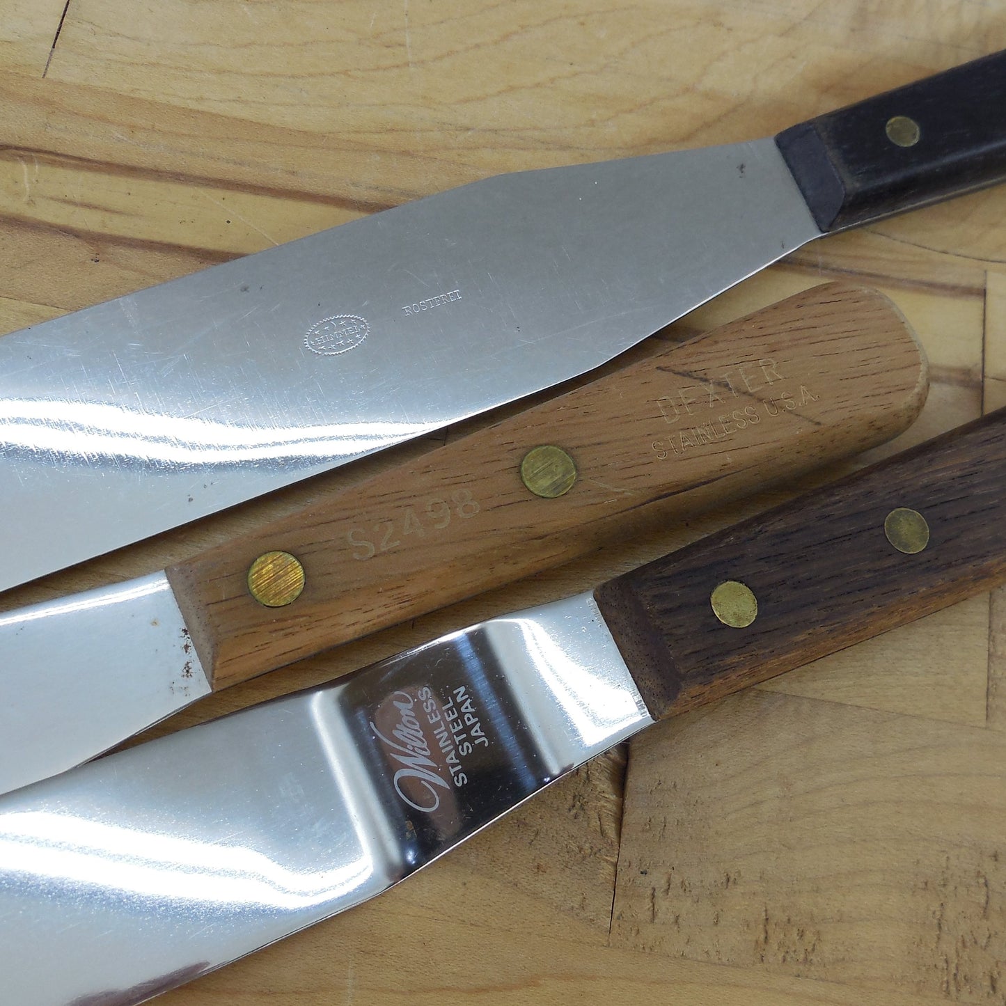 3 Lot Stainless Wood Handle Baker's Icing Spatula Knife - Dexter Wilton Himmel 9" 8"