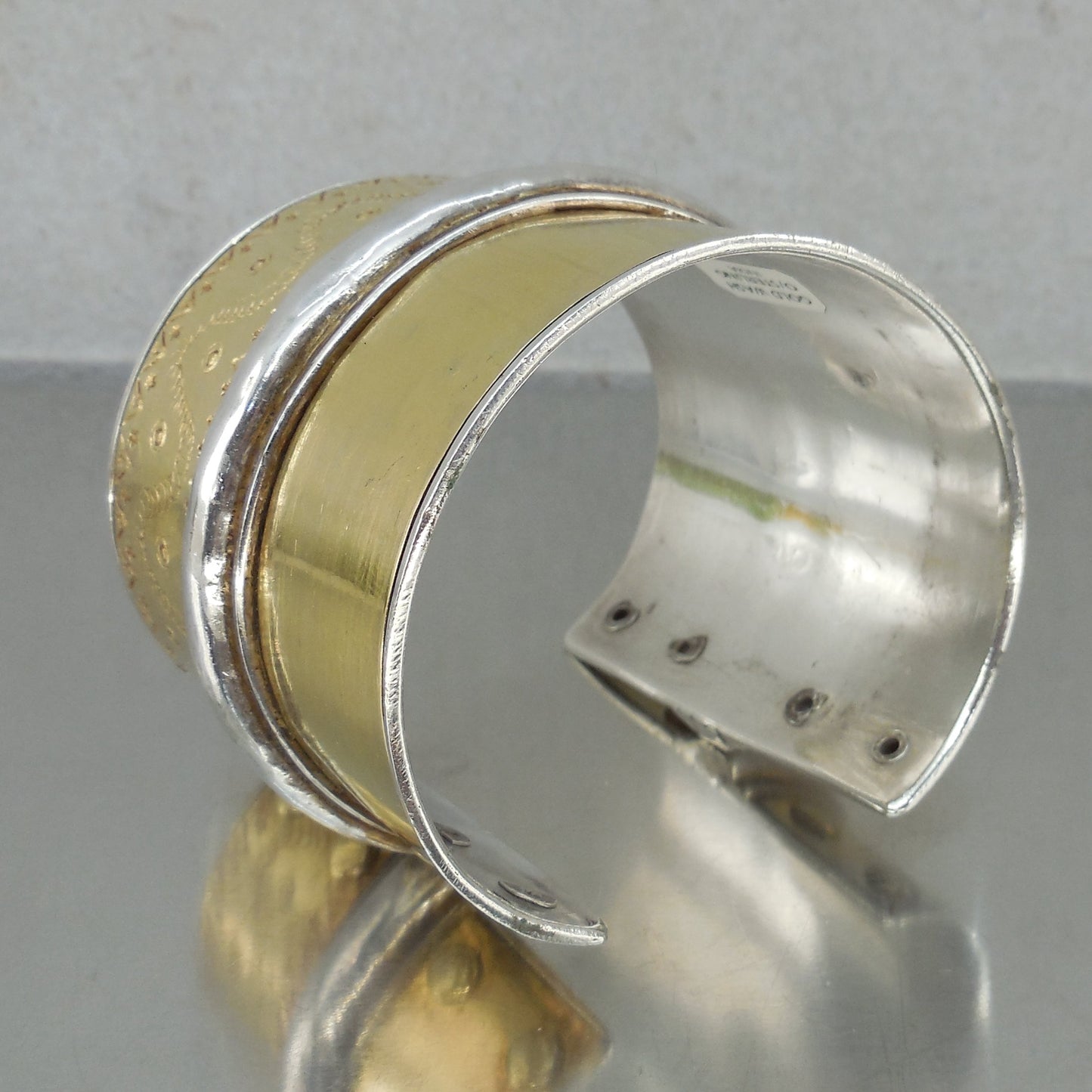 Unbranded India Sterling Silver Gold Wash Cuff Bracelet Wide 139 Grams