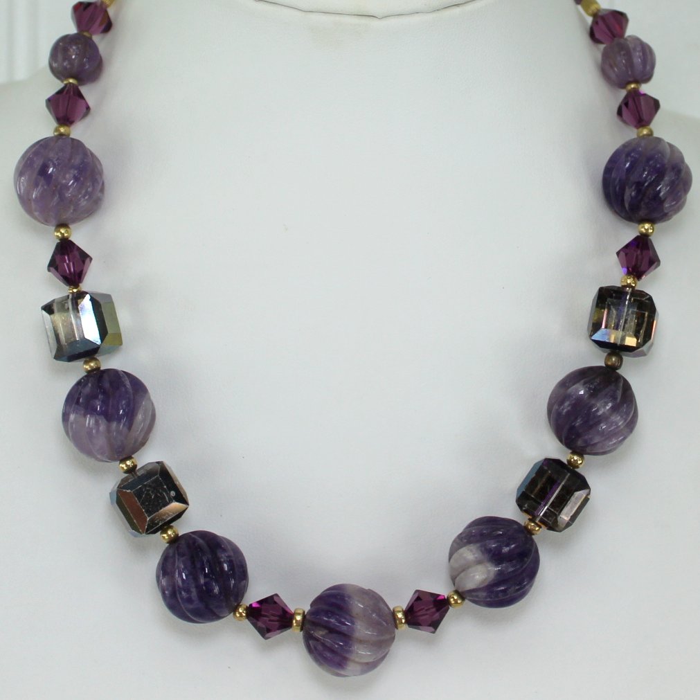 Brilliant Purple Bead Necklace Iridescent Cube Possible Brighton good view of different beads
