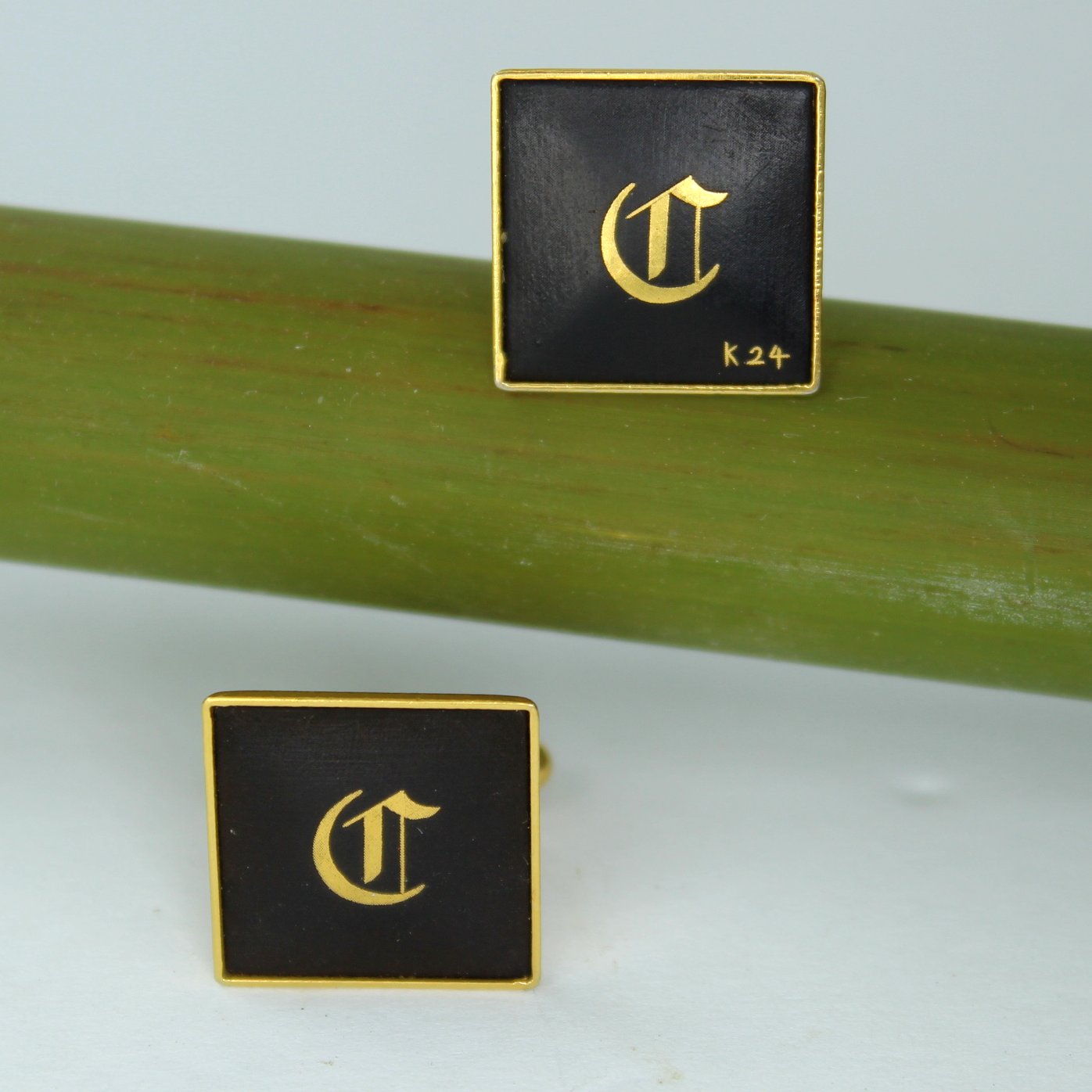 Amita Damascene Cuff Links 1960s Black 24K Original Box