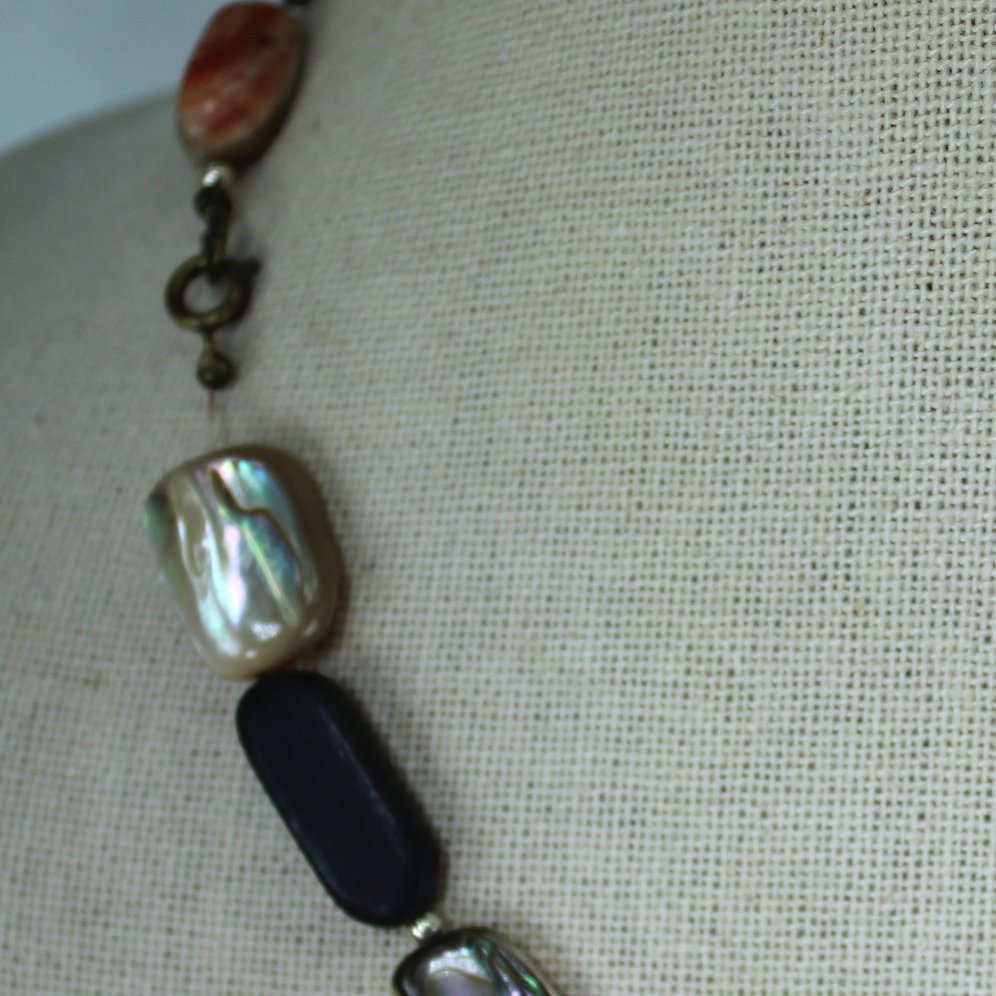 Vintage Abalone Shell Set Necklace Clip Earrings 1950s Japan pix missing spacer bead