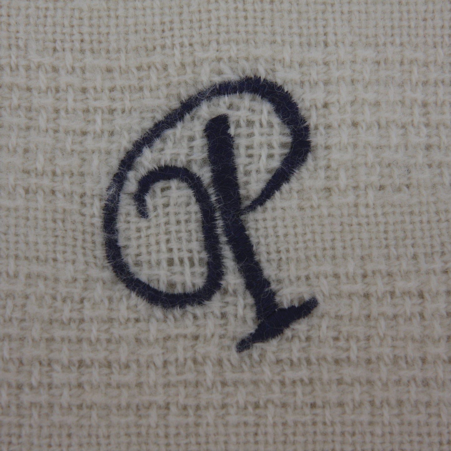 Vintage Faribo Wool/Acrylic Fringed Throw Ivory w/Initial "P" 46 X 50