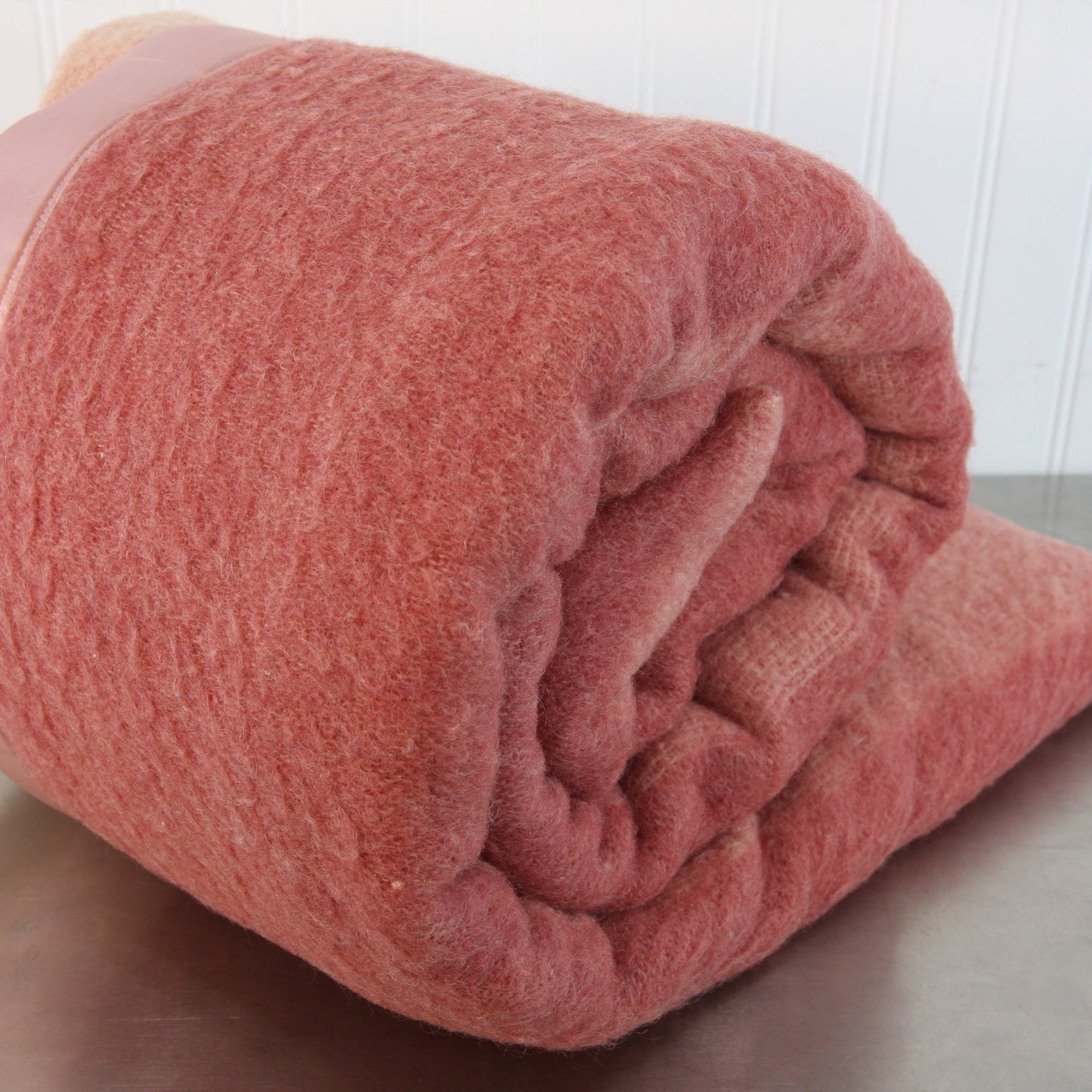 Vintage Pale Pink Dusty Rose Striped Wool Blanket 2