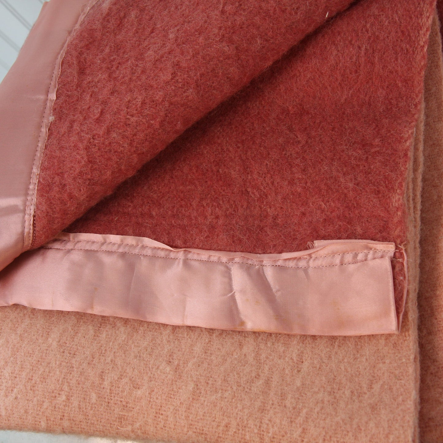 Vintage Pale Pink Dusty Rose Striped Wool Blanket 4