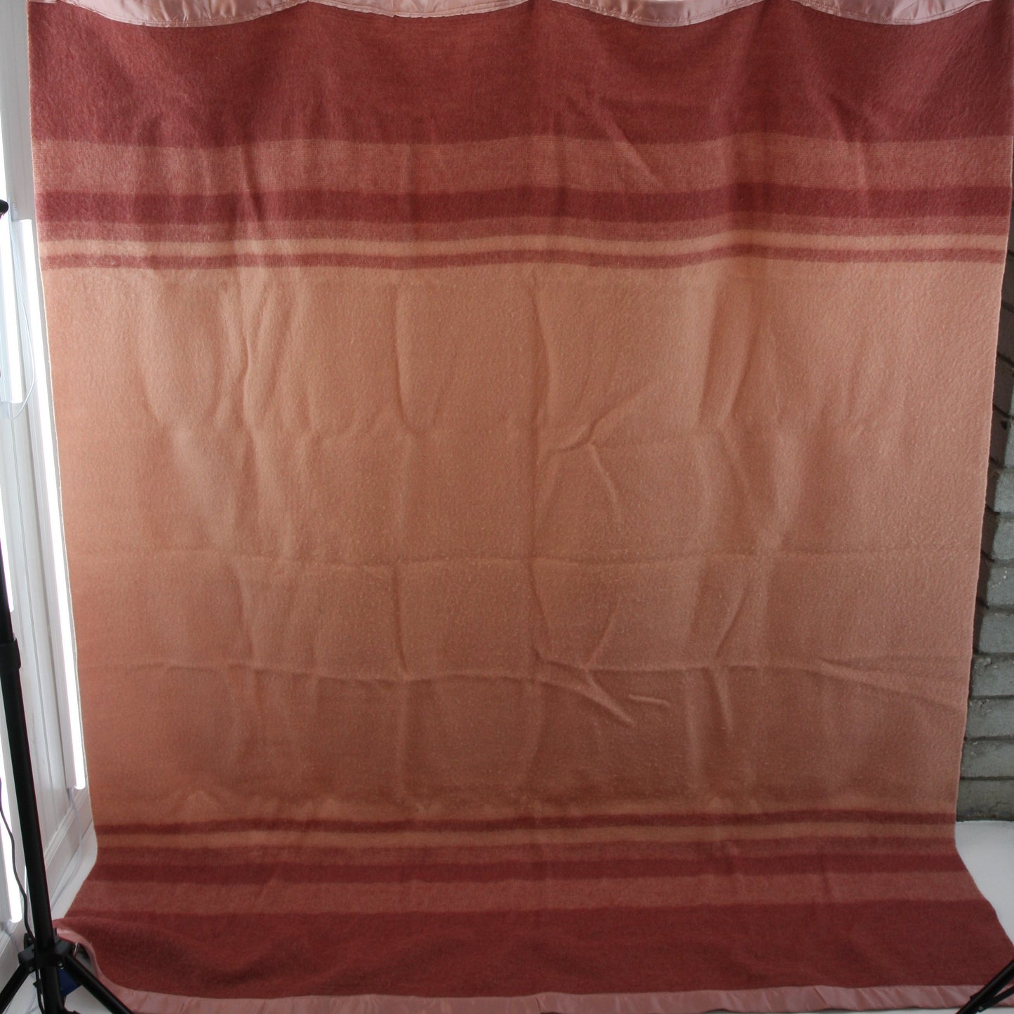 Vintage Pale Pink Dusty Rose Striped Wool Blanket 7