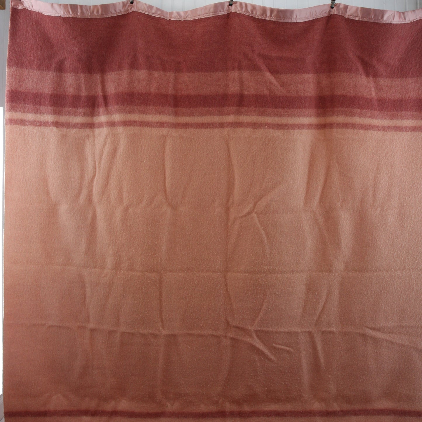 Vintage Pale Pink Dusty Rose Striped Wool Blanket 8