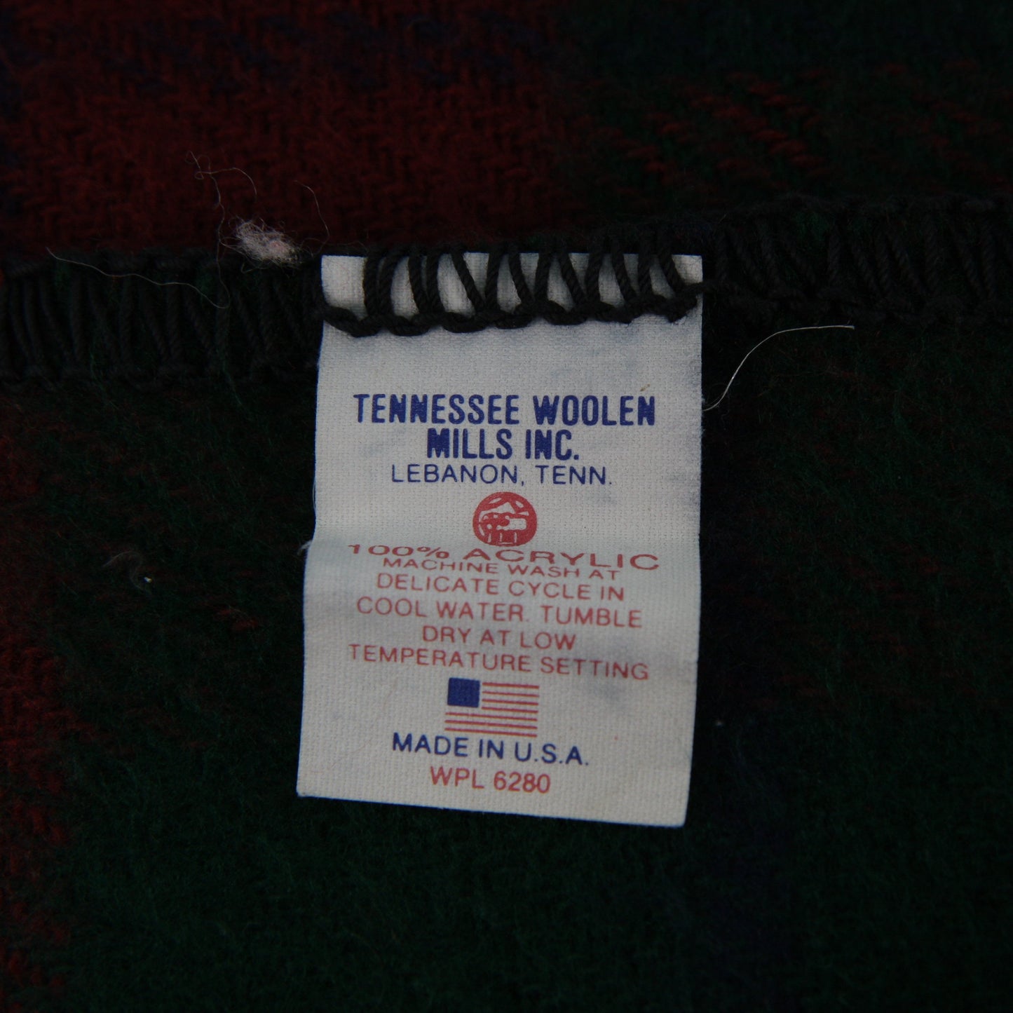 Vintage Tennesse Woolen Mills Acrylic Red Green Plaid Blanket 96 X 84 Q/K