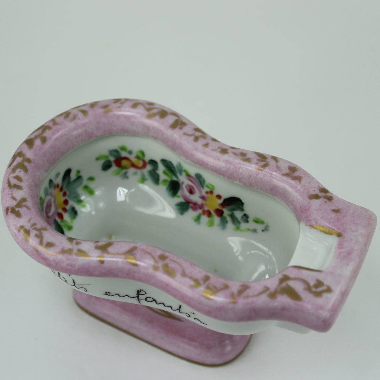 Vintage 1940s Porcelain Baptism Bowl Inscribed "laissez venir à moi les petits enfants" interior view