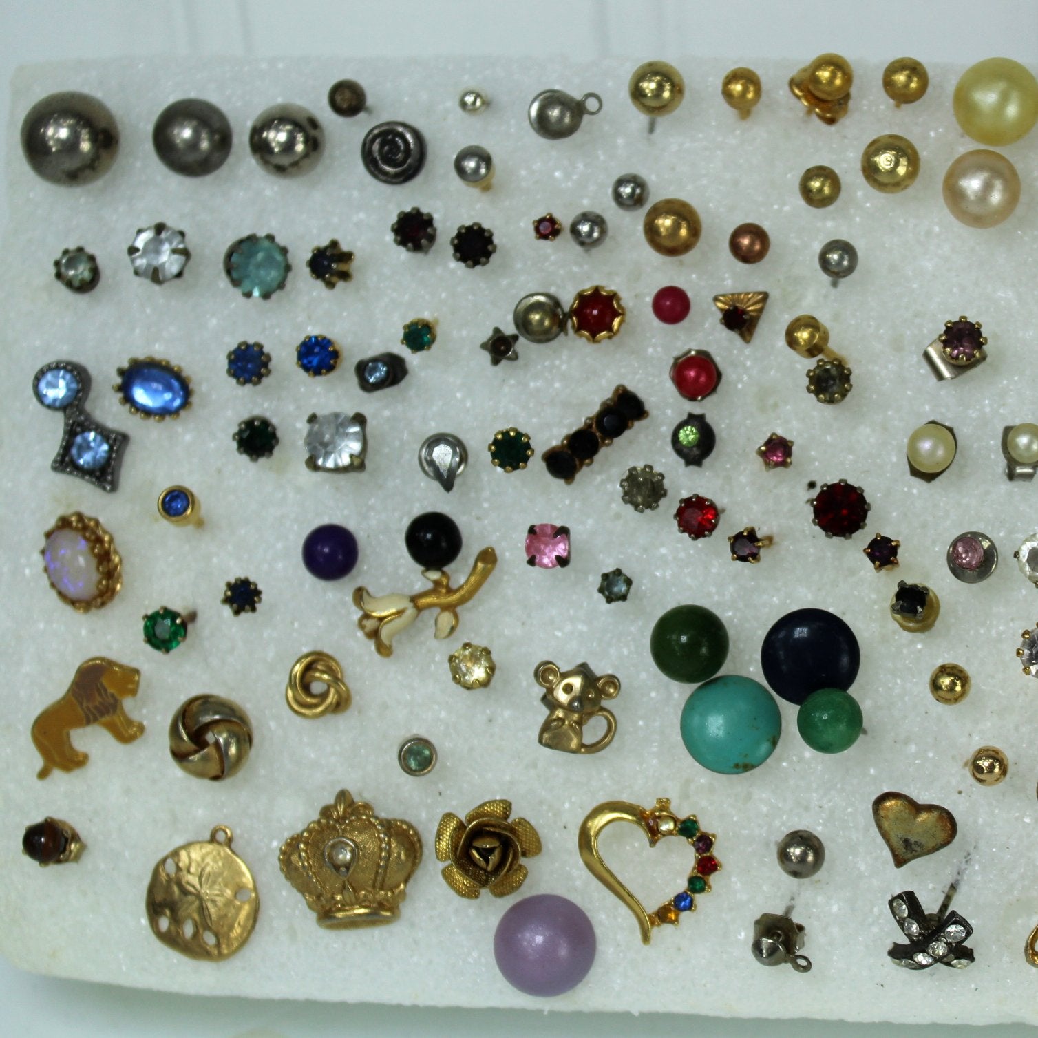 Lot Collection 210 Single Post Earrings Wearables DIY Project Stones Repurpose partial closeup