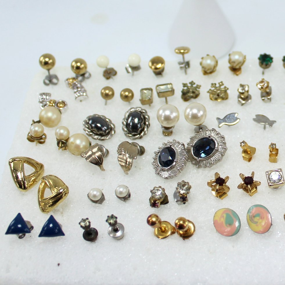 Lot Collection 57 Pairs Post Earrings Wearables DIY Project Stones Repurpose closeup 2