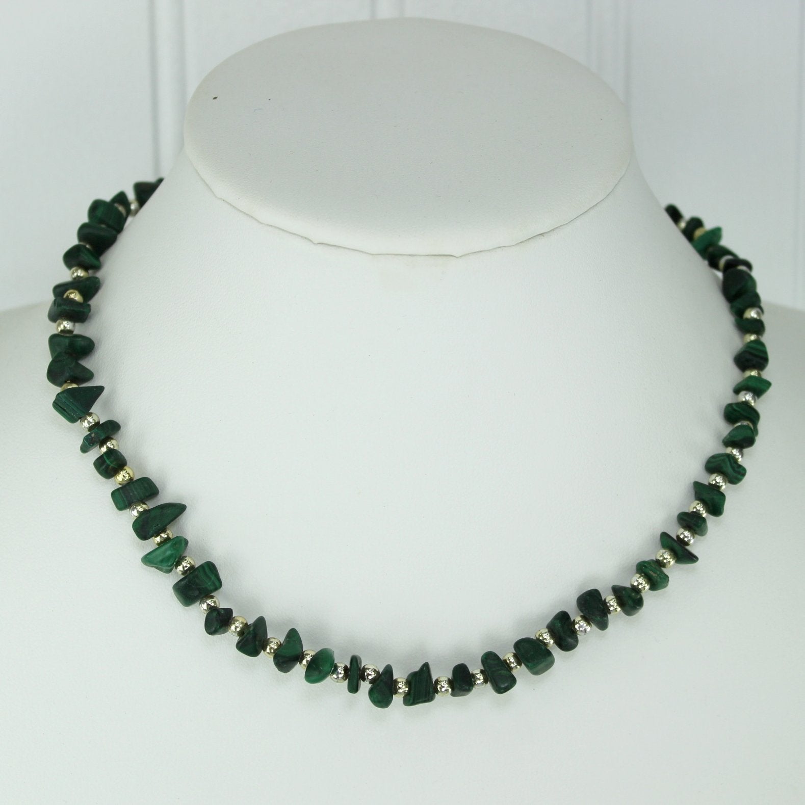 Malachite Chip Silver Bead Necklace