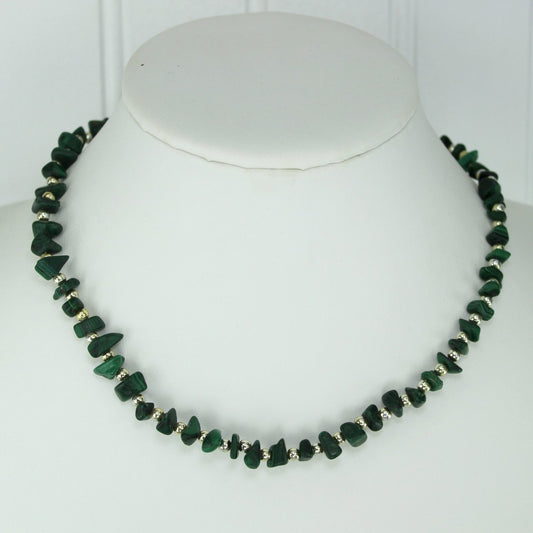 Malachite Chip Silver Bead Necklace