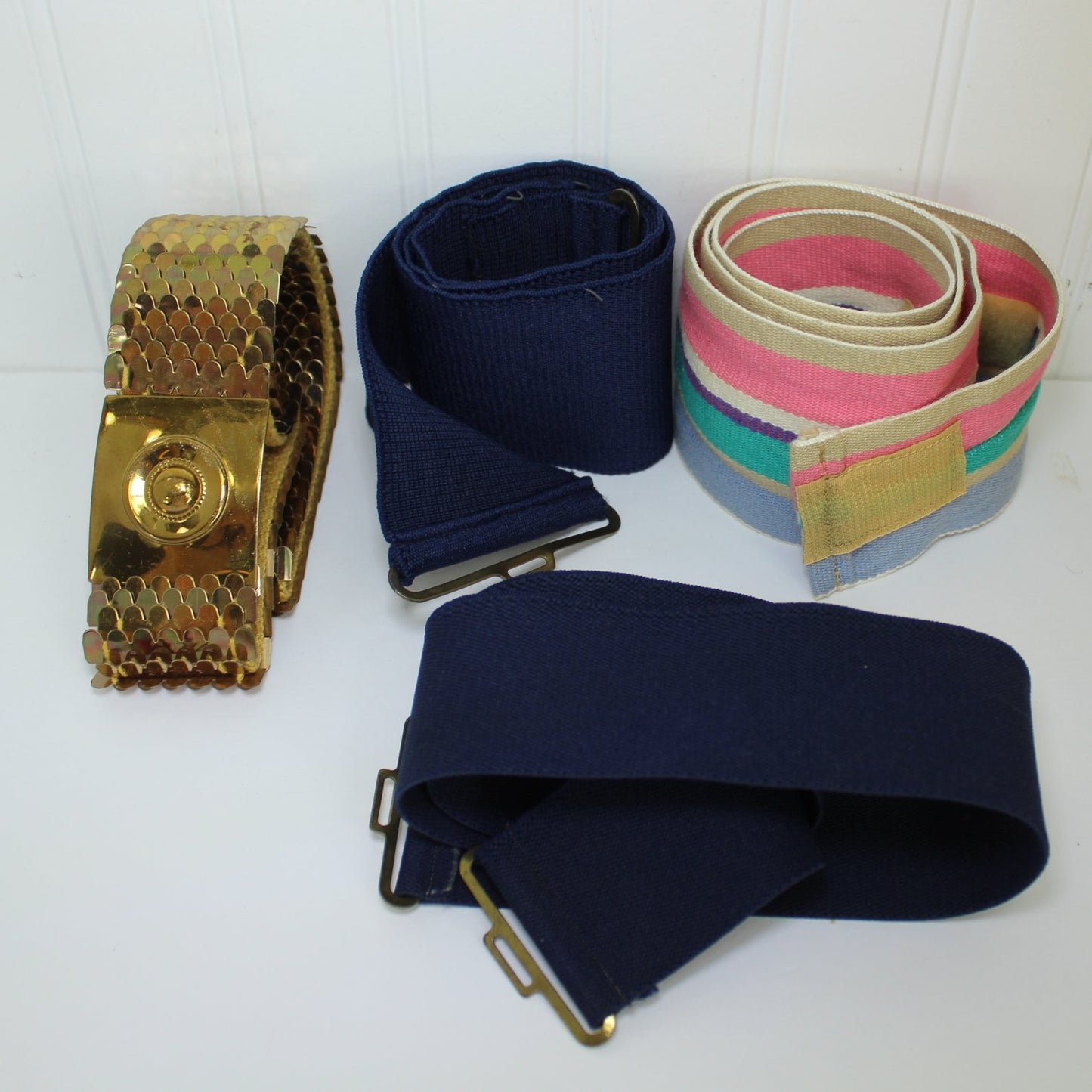 Lot Collection 11 Vintage Belts Stretch Cord Metal Cloisonne Buckle Use DIY cloeeup