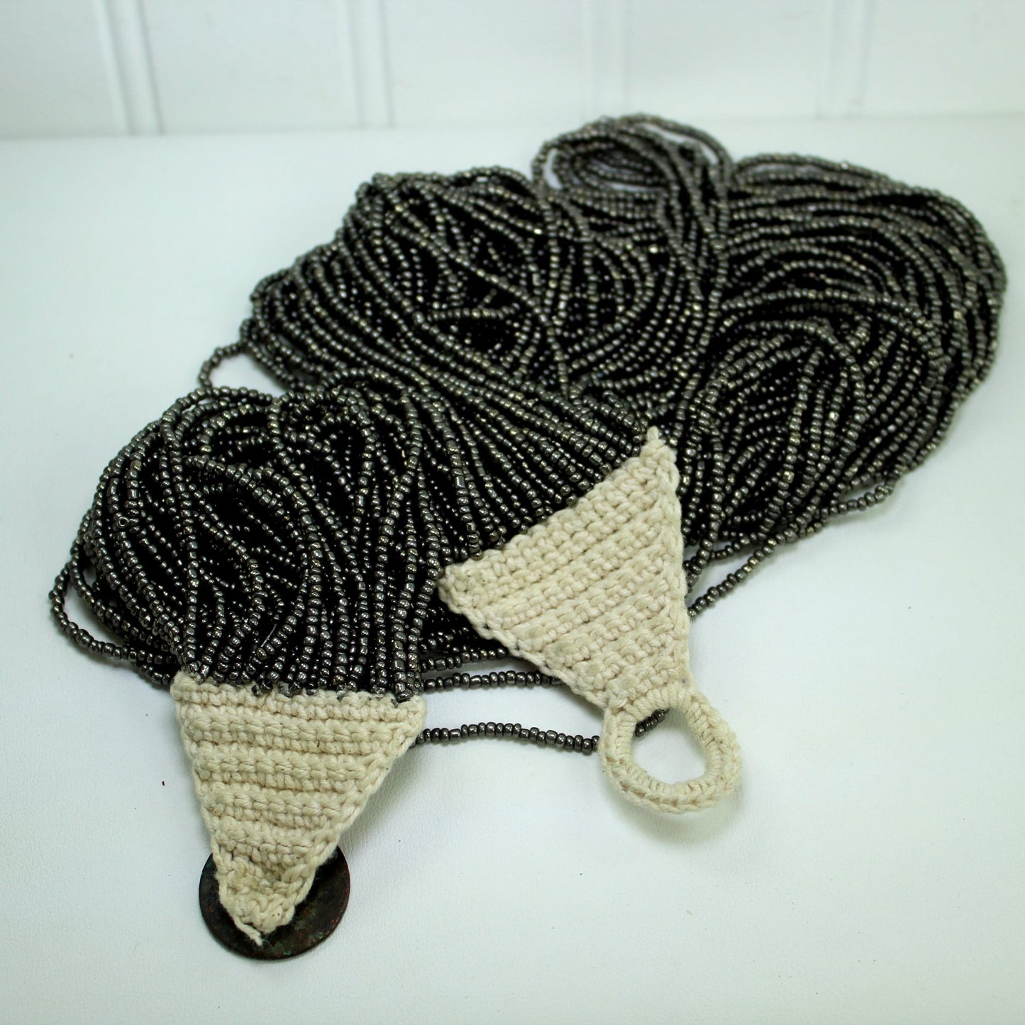 Naga Necklace 40 Strand Charcoal Metallic Glass Seed Beads Copper Closure reverse closure