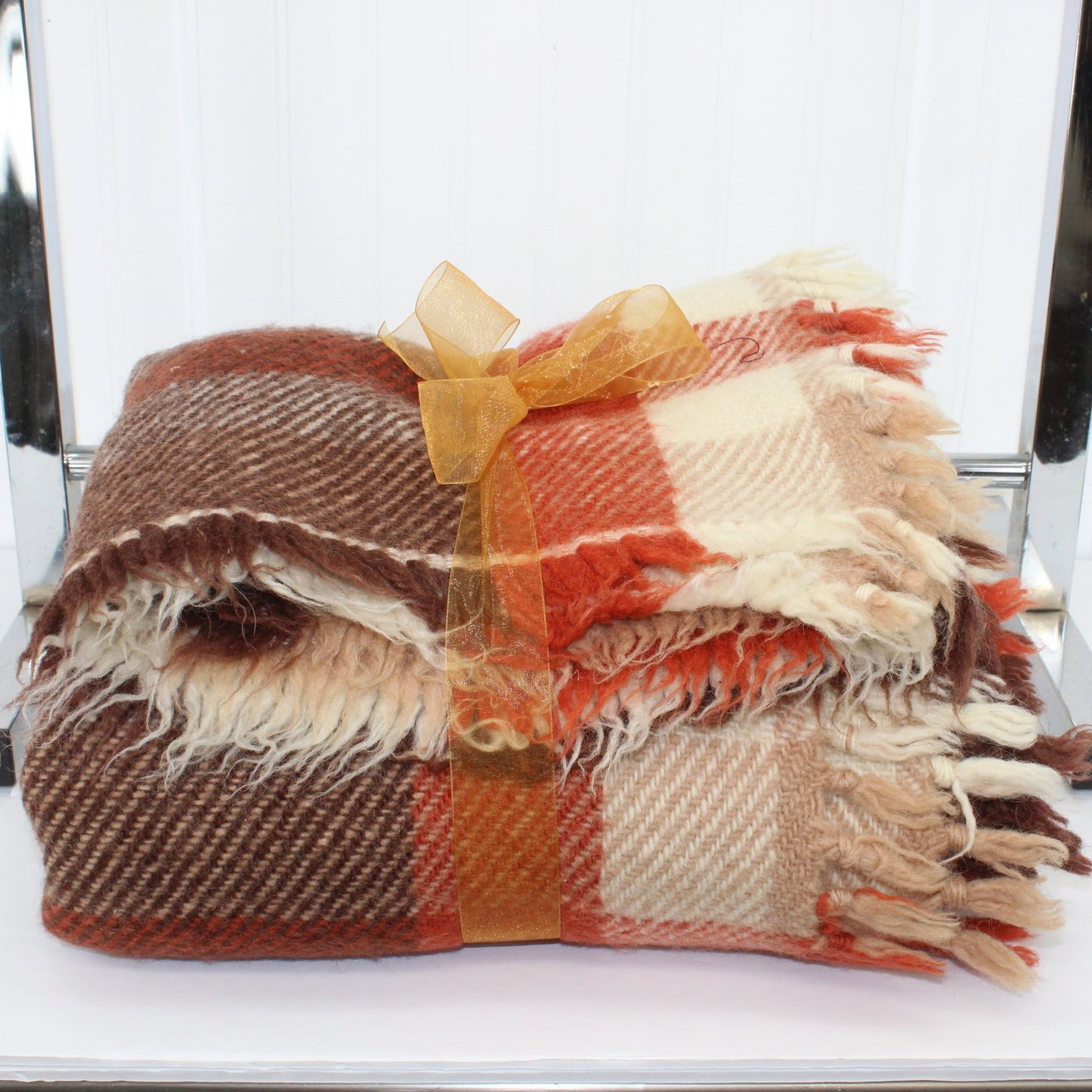 Nerotrivi Greece Heavy Wool Blanket Travel Rug Plaid Brown Sienna Cream Plaid great handsome blanket cabin blanket