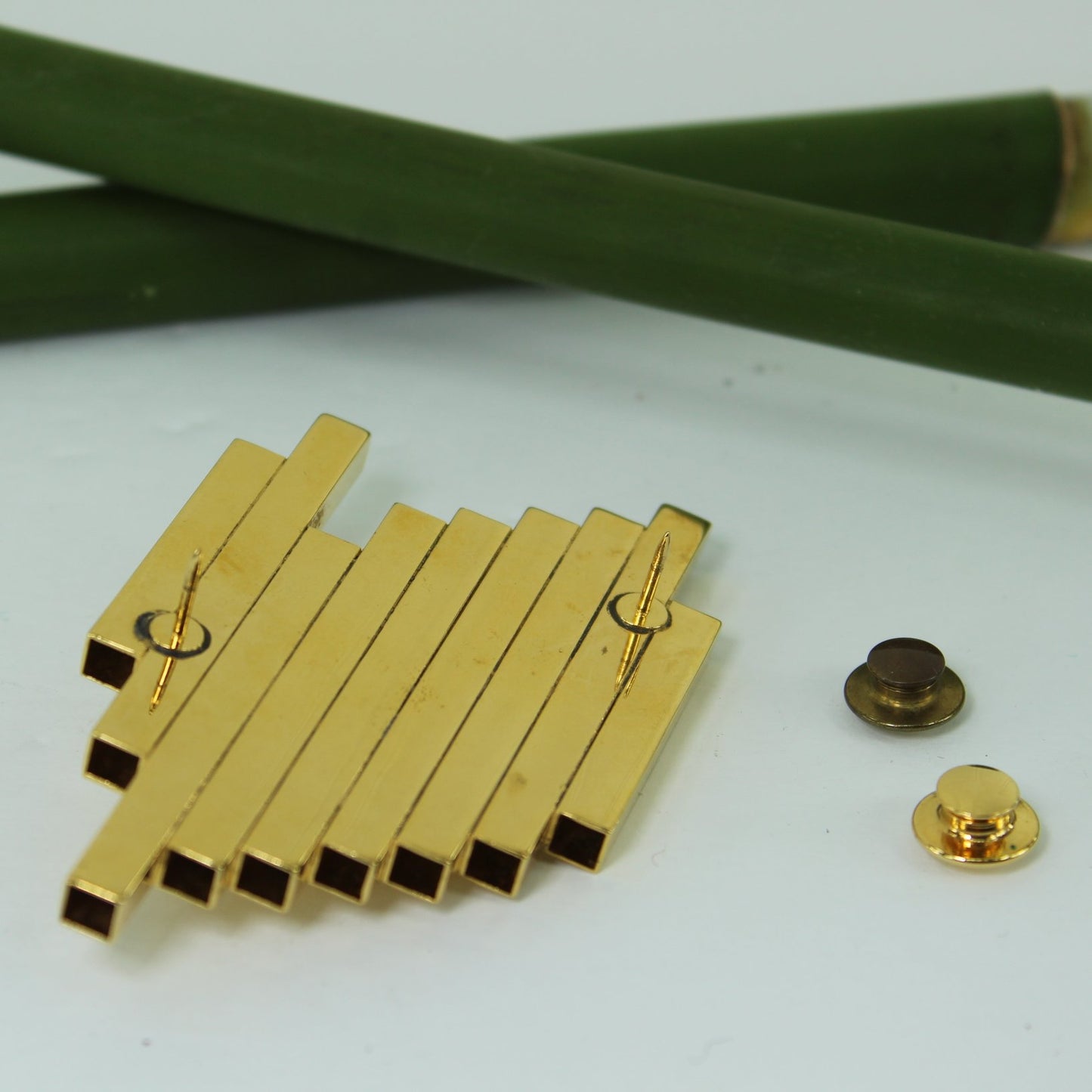 Artisan Modernist Pin Architectural Stacked Staggered Tubes Large CZ Focal closure pins close