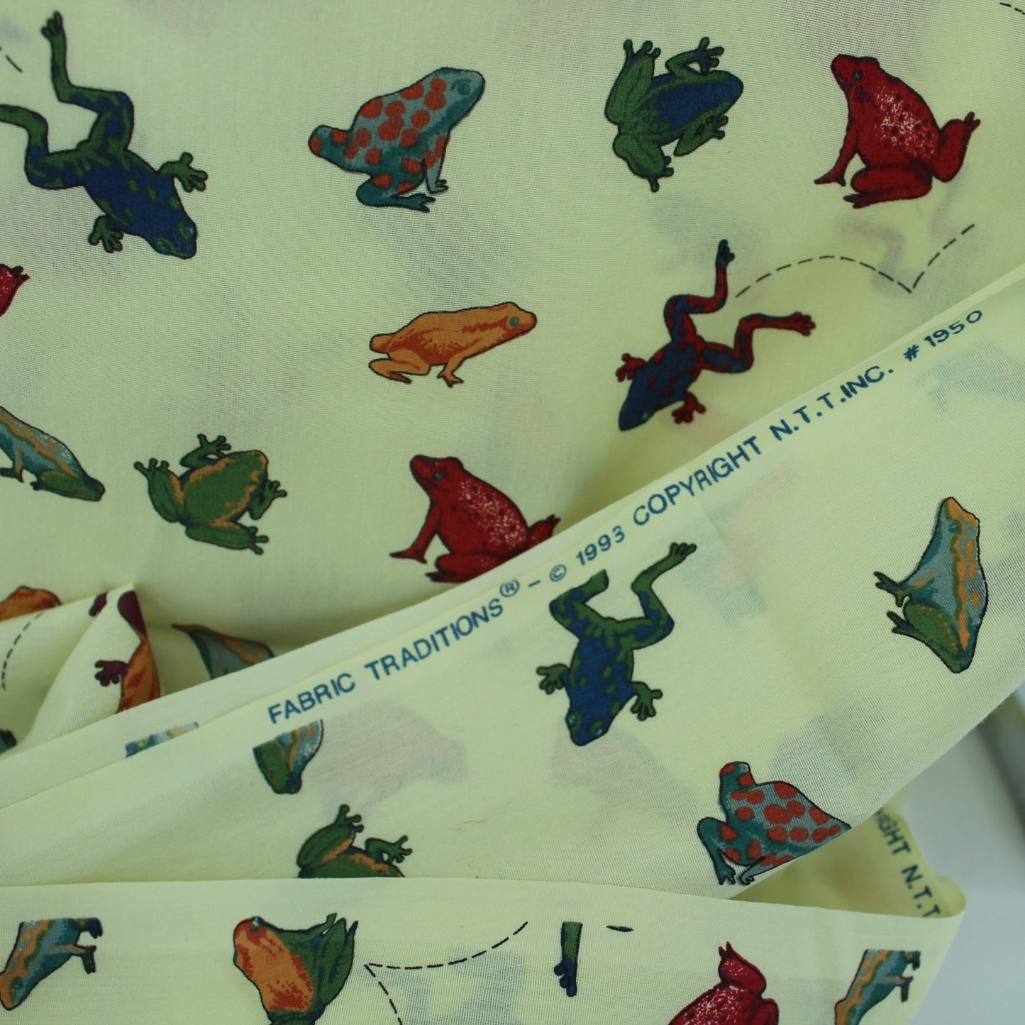 Cotton Blend Frog Toad Print Fabric 3 1/2 Yards X 45" DIY Sewing selvage marking